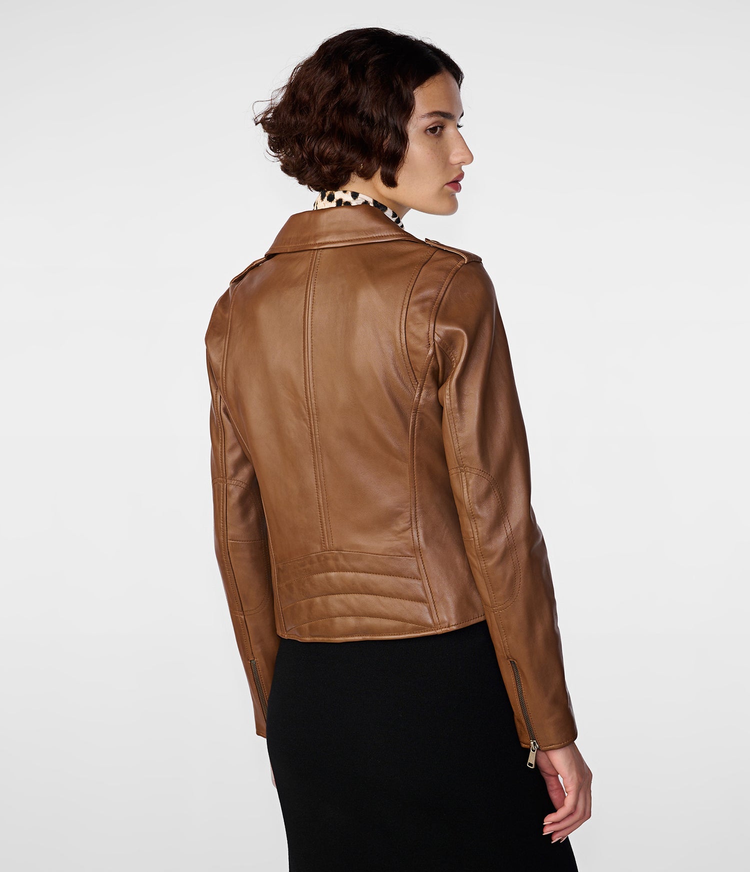 Madeline Asymmetrical Cognac Leather Jacket