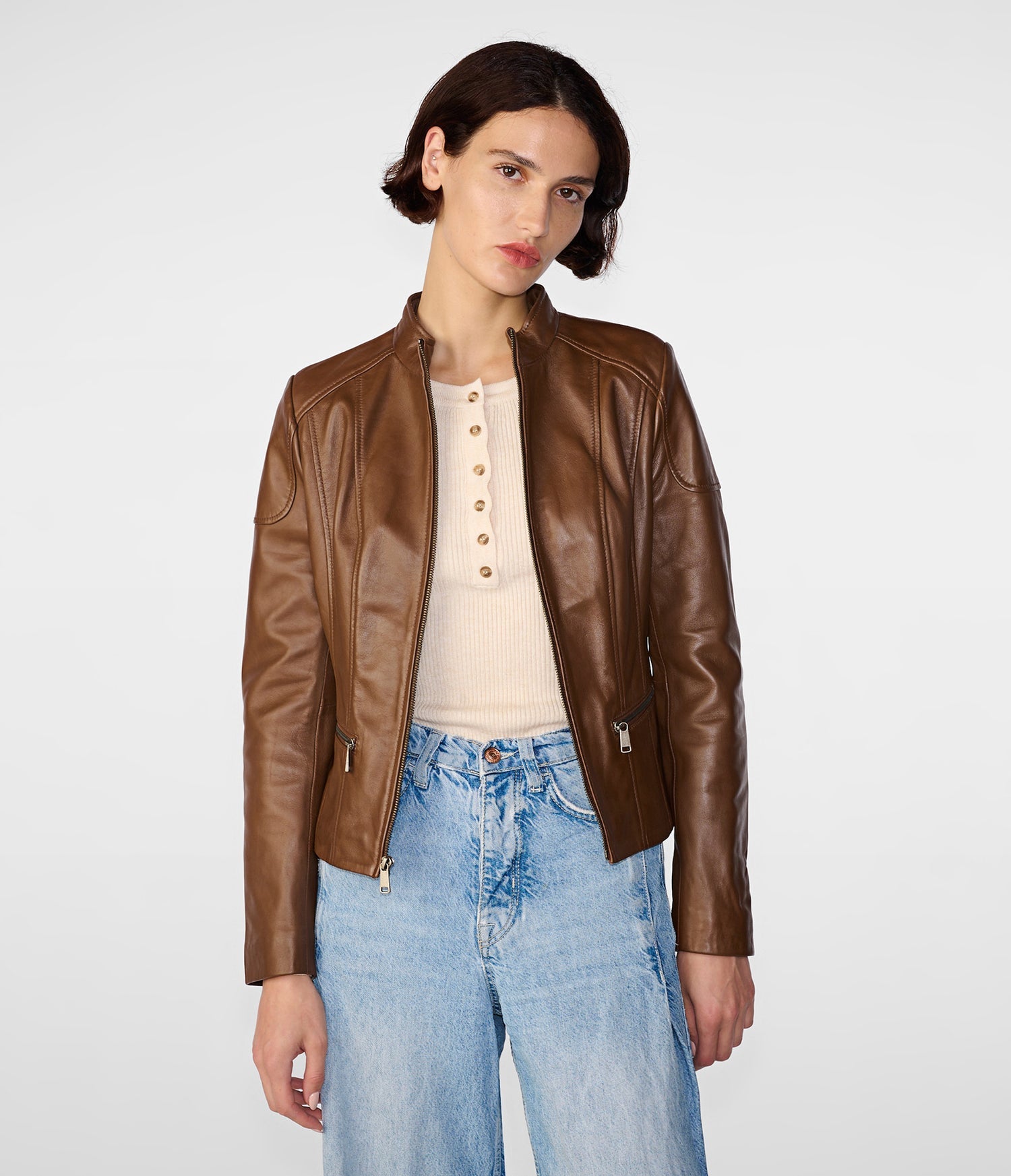 Cognac Scuba Moto Leather Jacket