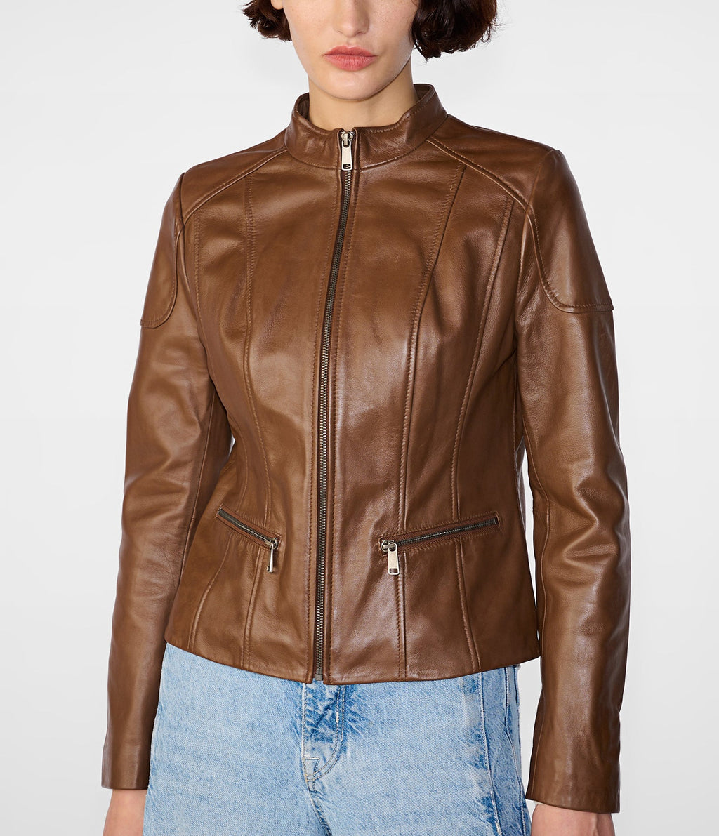 Cognac Scuba Moto Leather Jacket