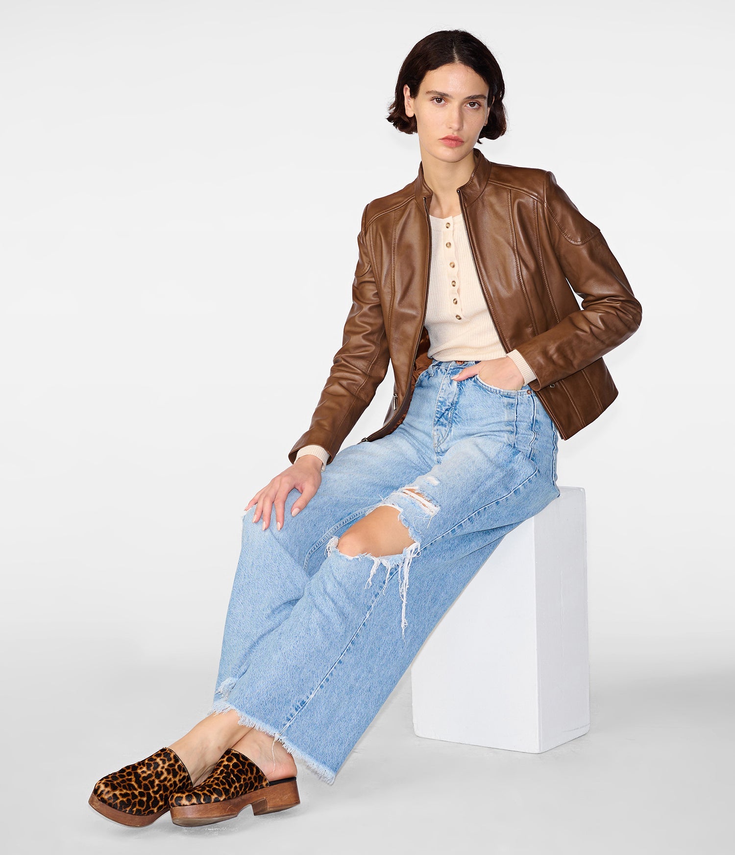 Cognac Scuba Moto Leather Jacket