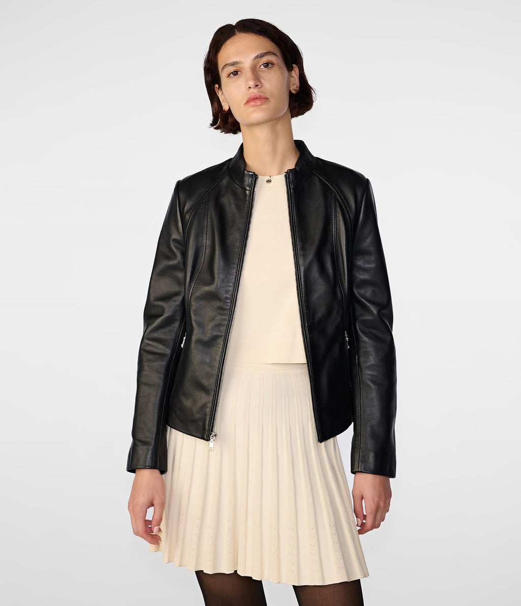 Monica Black Scuba Leather Jacket