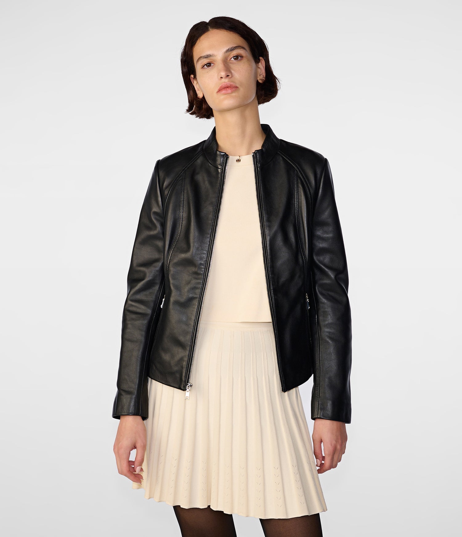 Monica Black Scuba Leather Jacket