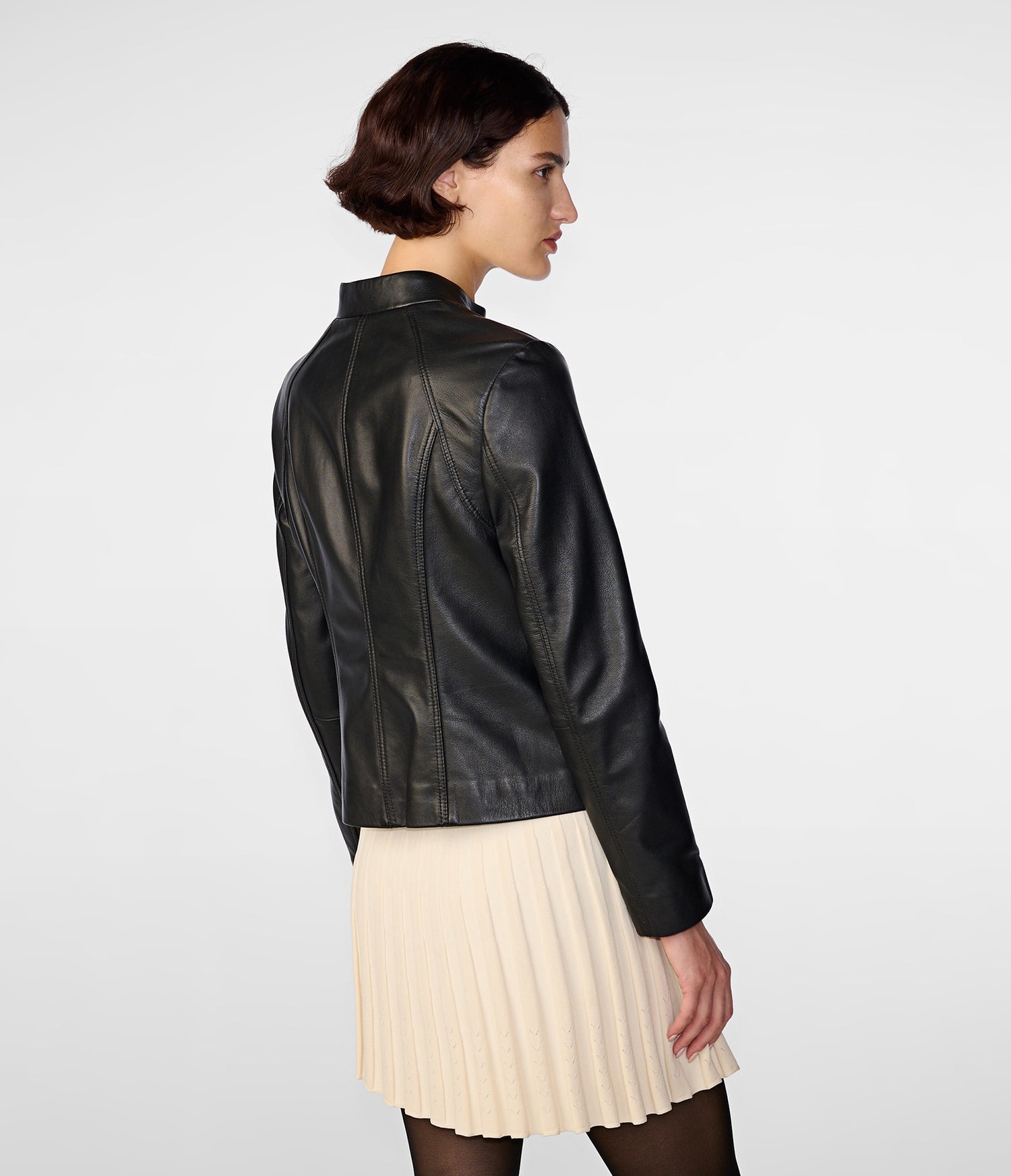 Monica Black Scuba Leather Jacket