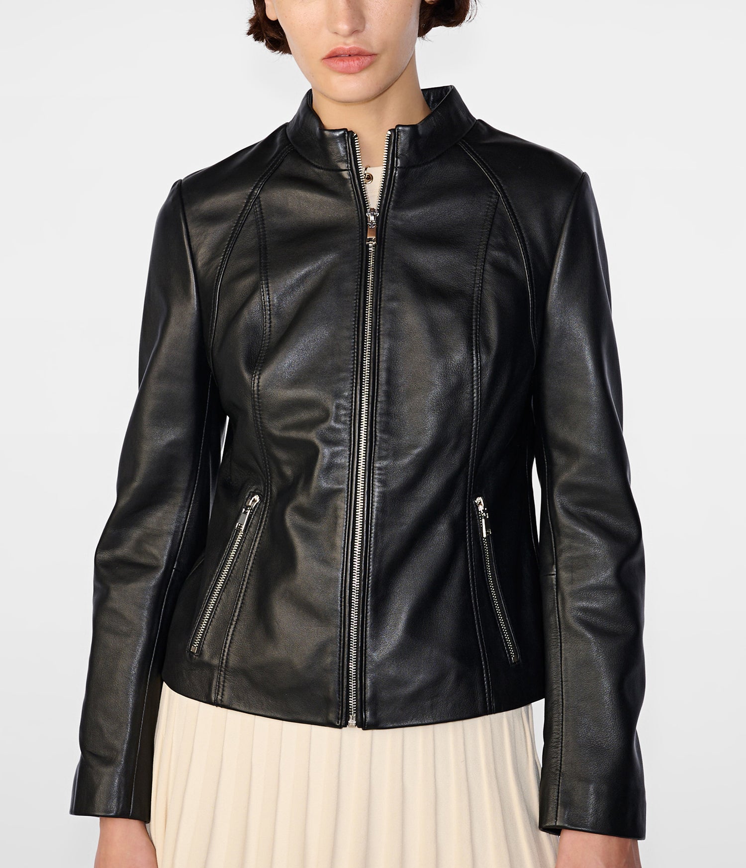 Monica Black Scuba Leather Jacket
