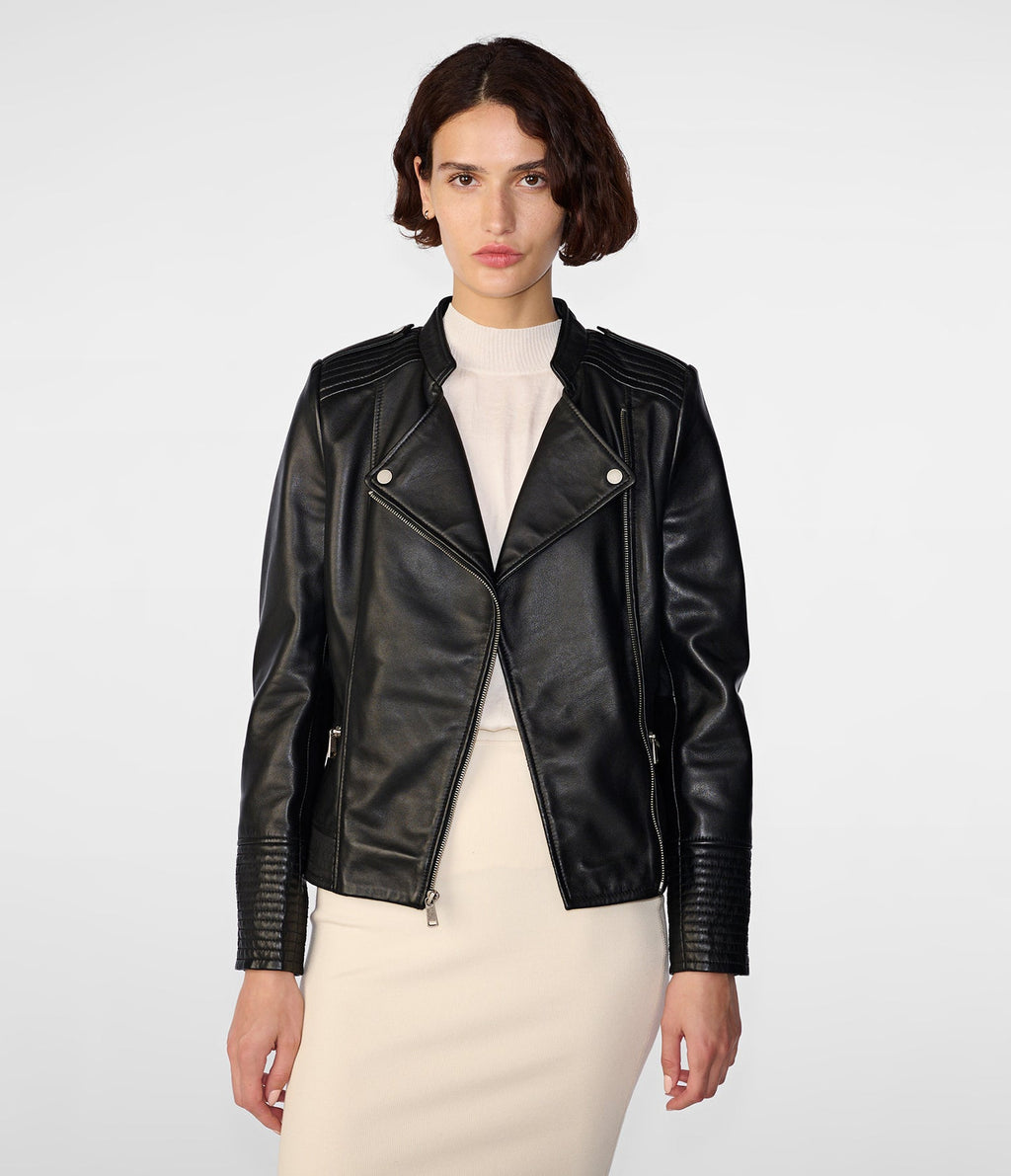 Black Asymmetrical Biker Leather Jacket