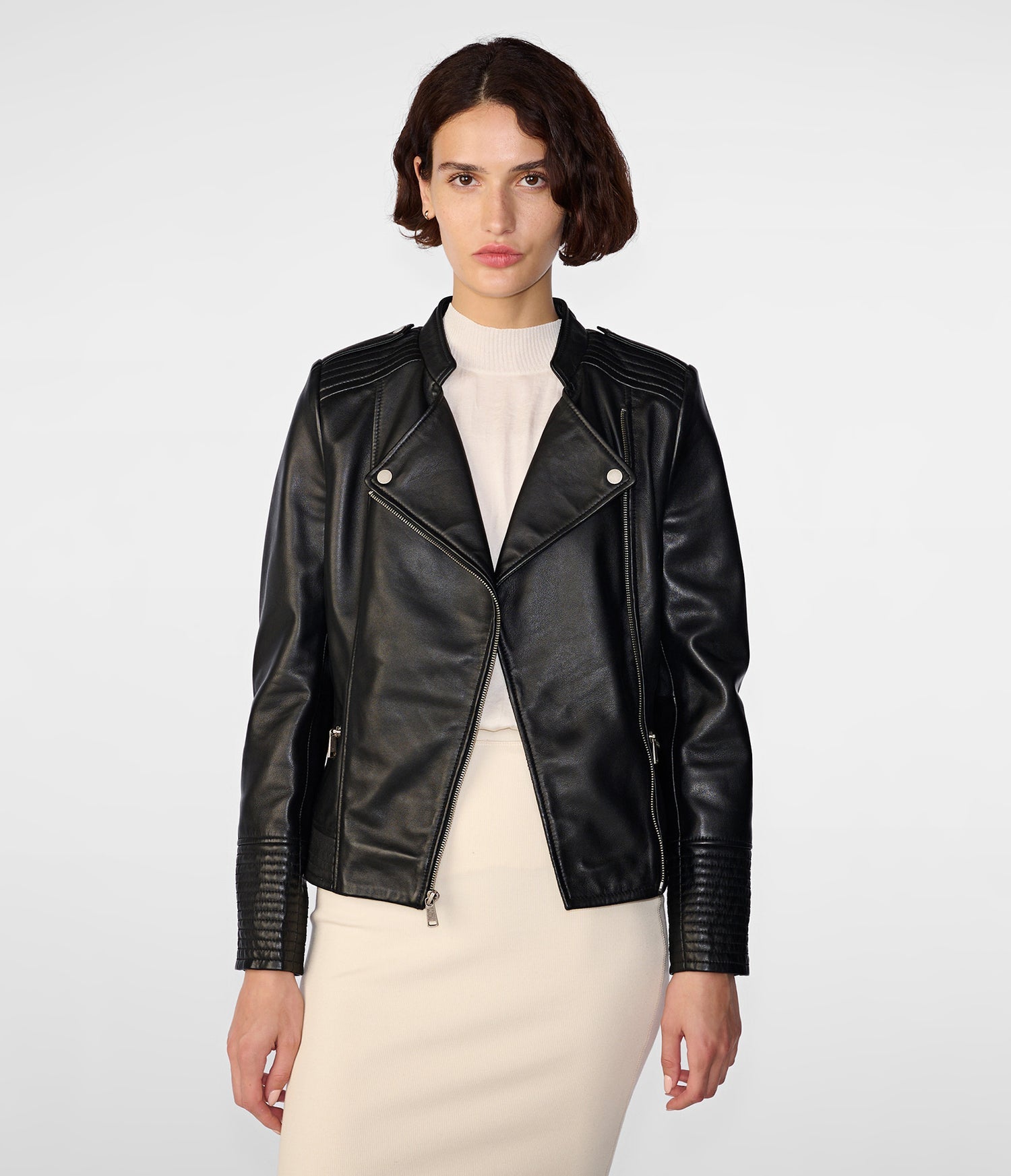 Black Asymmetrical Biker Leather Jacket