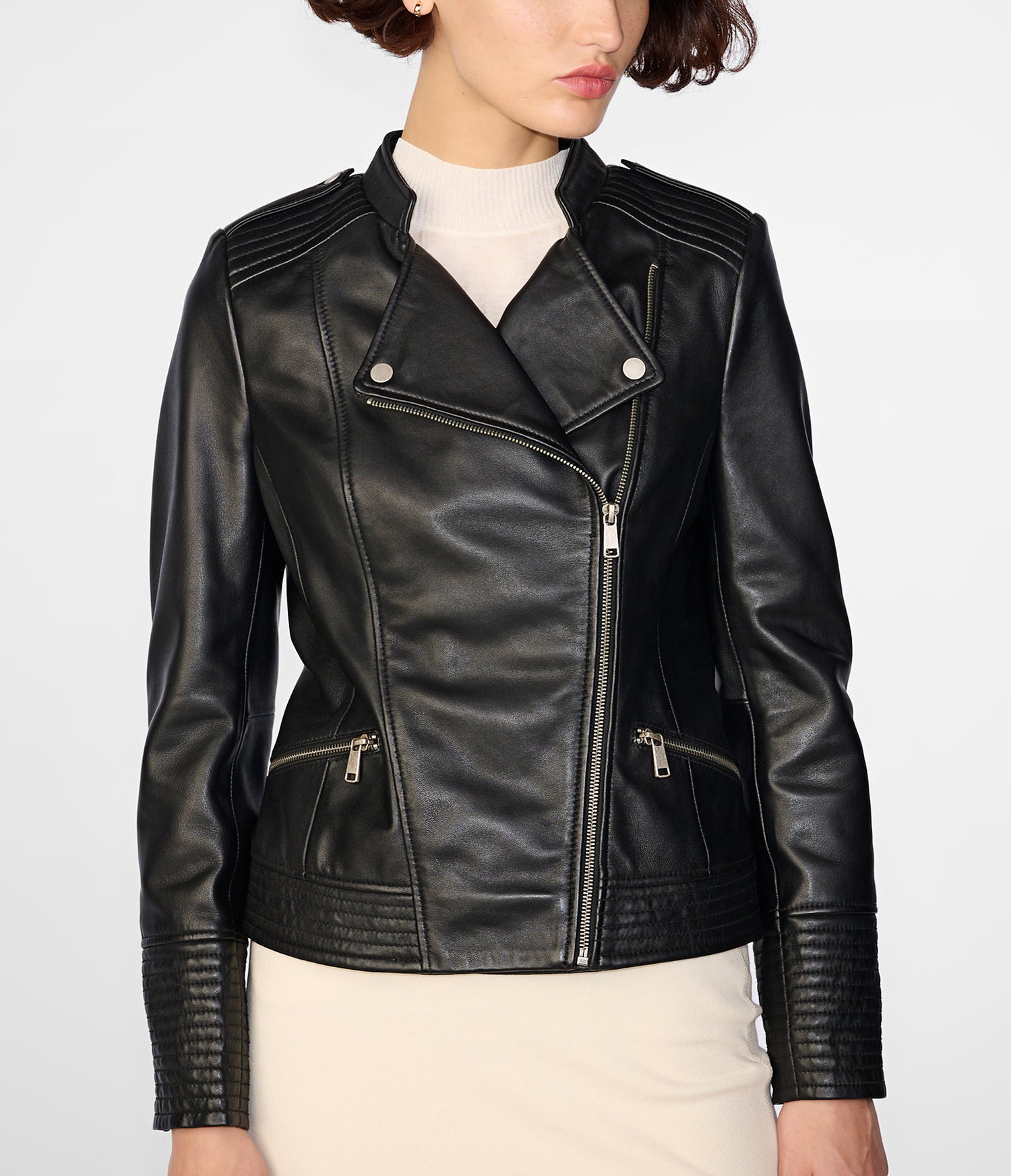 Black Asymmetrical Biker Leather Jacket