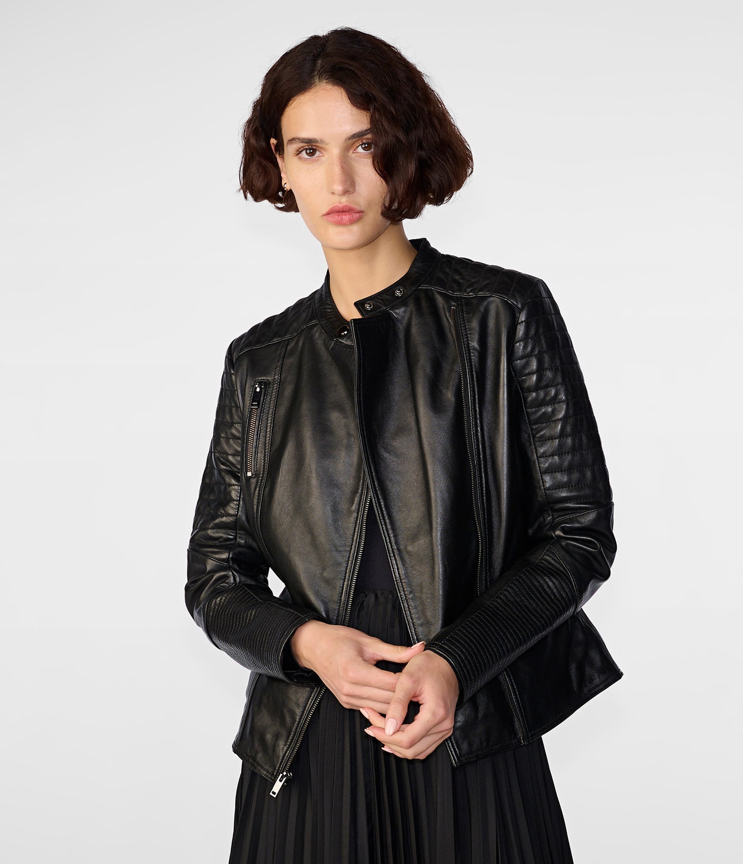 Quilted Black Moto Leather Jacket