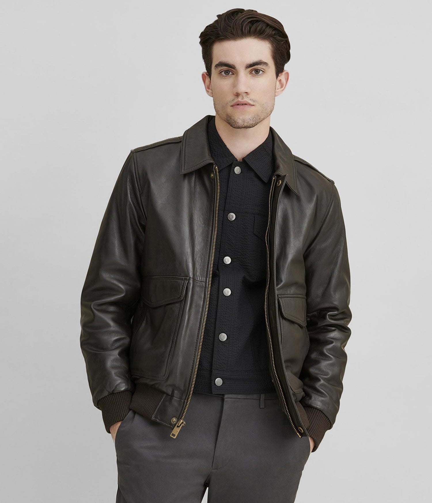 Zipper Bomber Leather Jacket