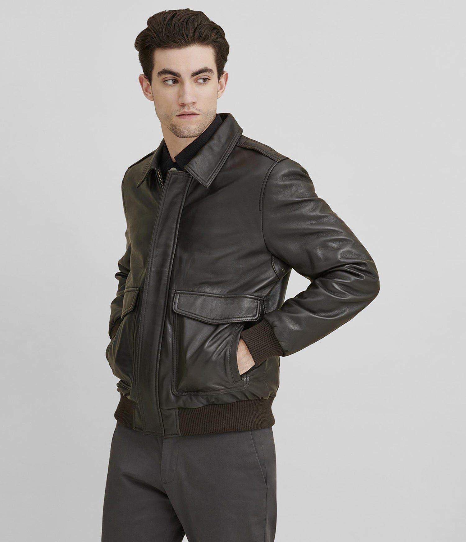 Zipper Bomber Leather Jacket