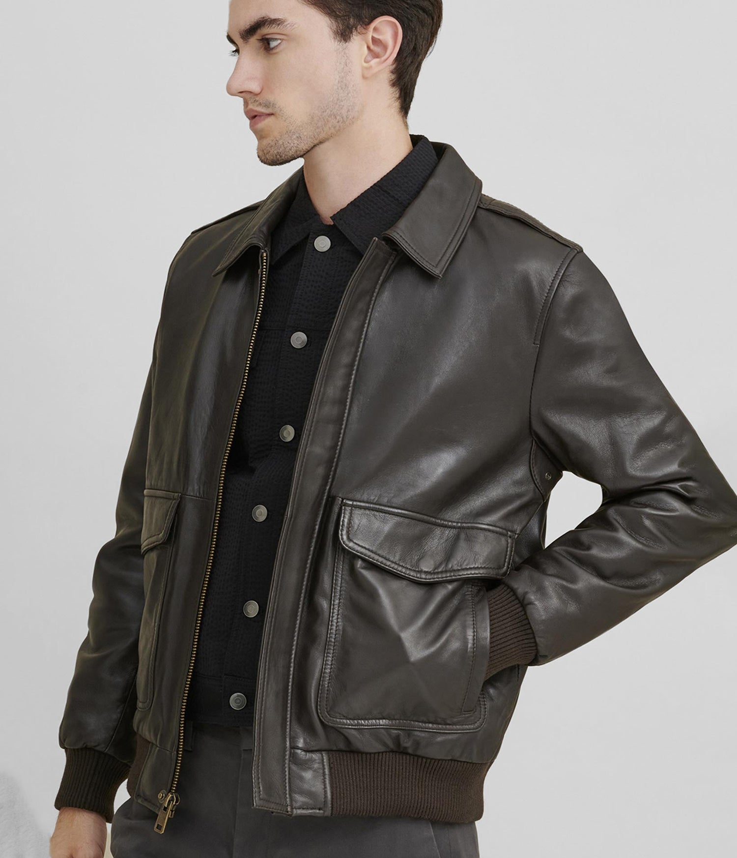 Zipper Bomber Leather Jacket
