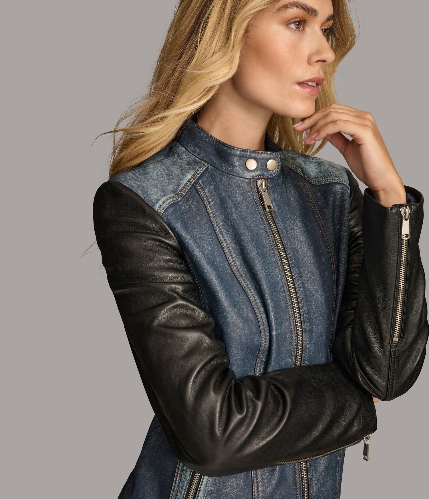 Dual Tone Moto Leather Jacket