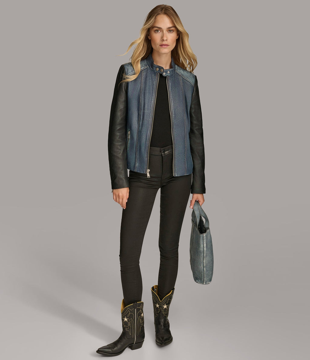 Dual Tone Moto Leather Jacket