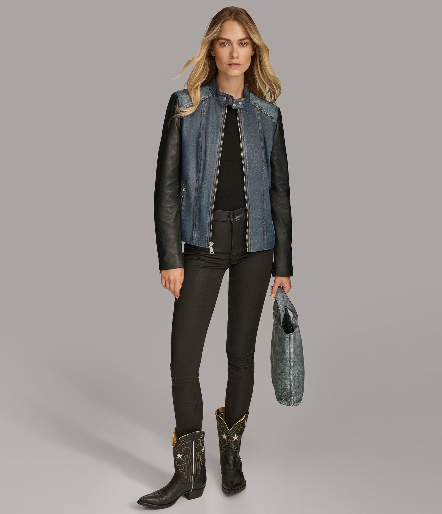 Dual Tone Moto Leather Jacket