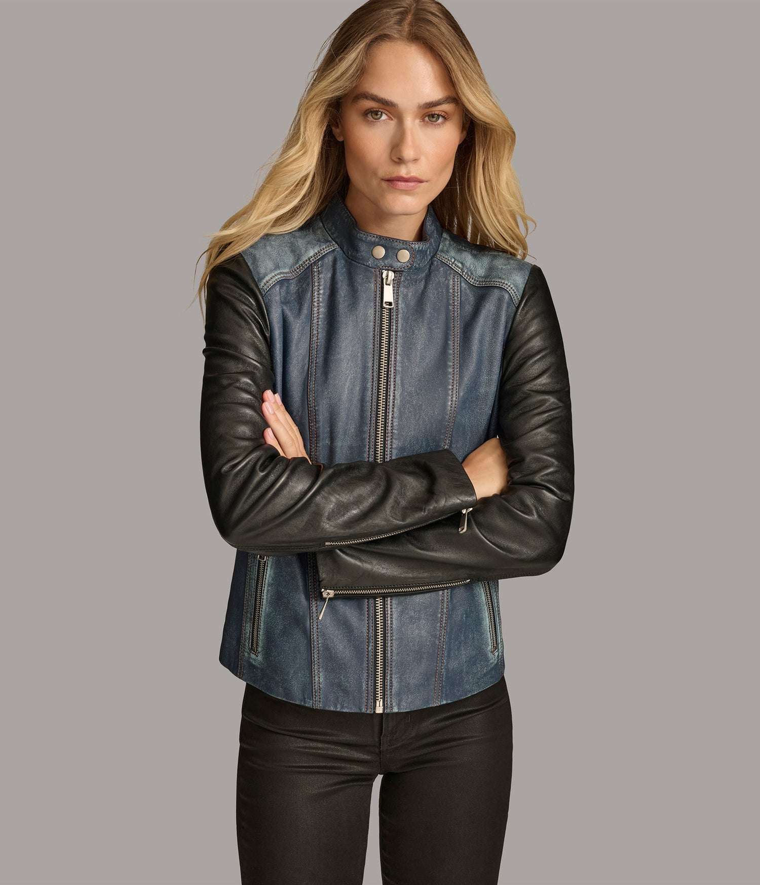 Dual Tone Moto Leather Jacket