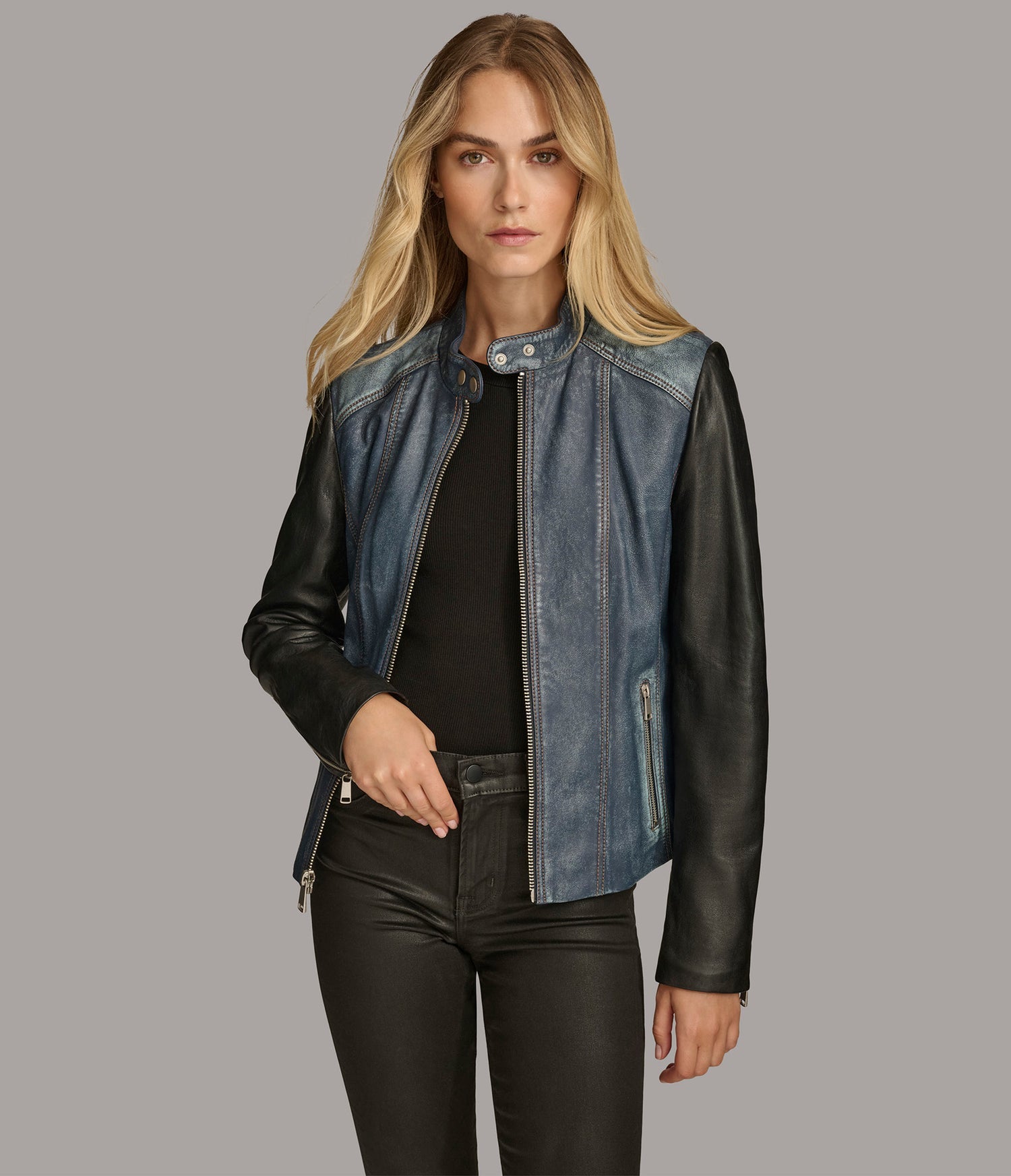 Dual Tone Moto Leather Jacket