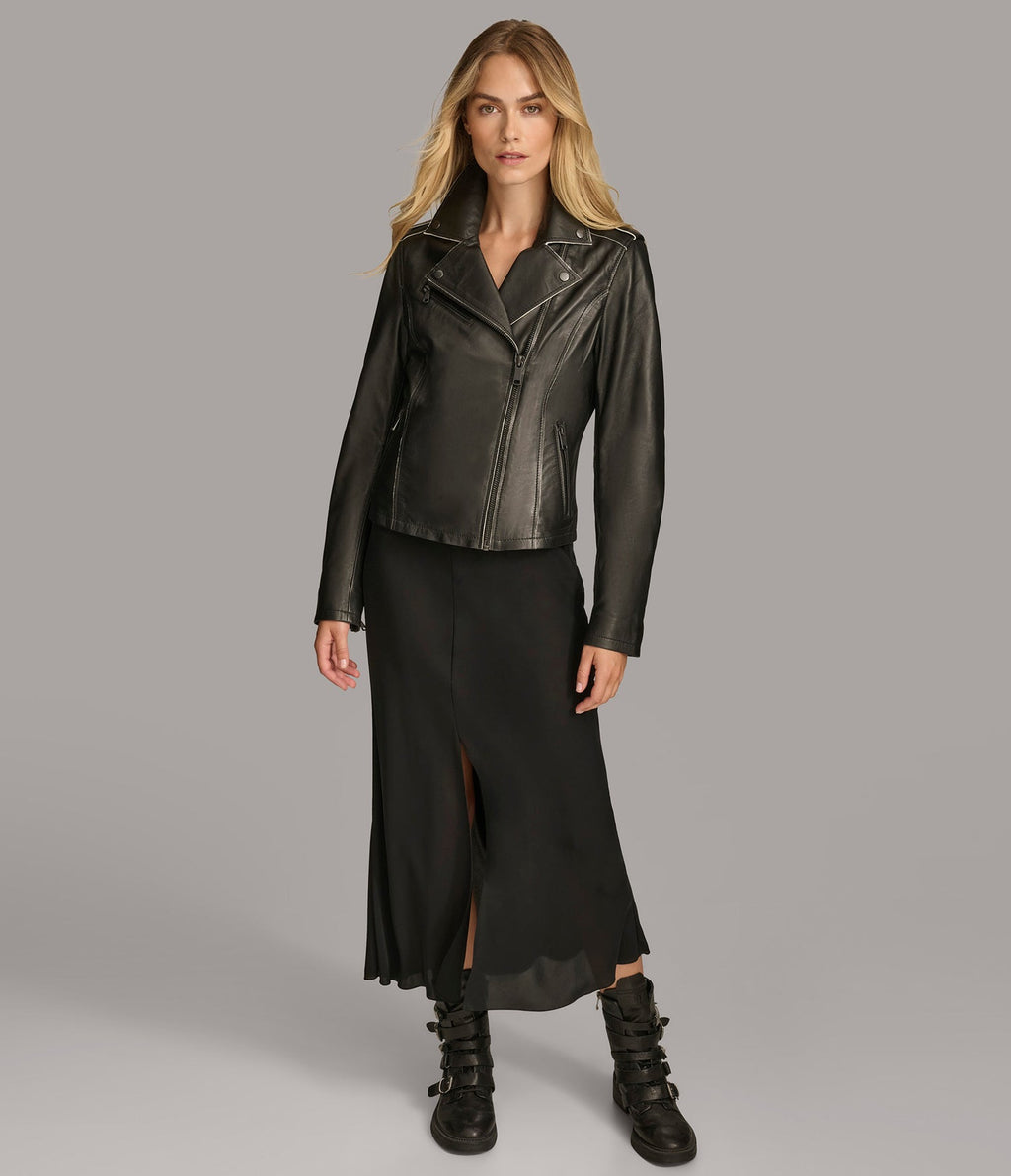 Mona Painted Edge Biker Leather Jacket