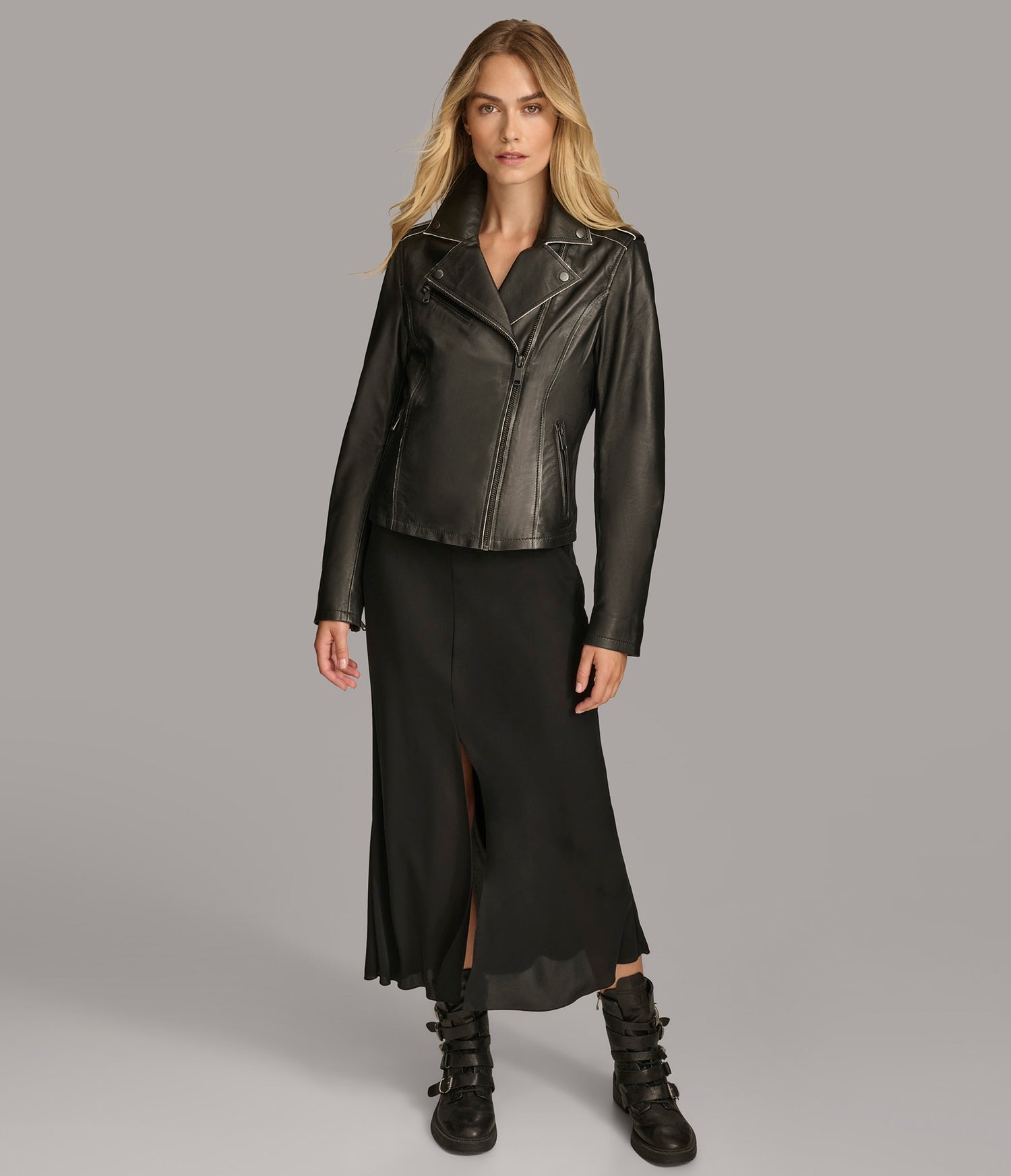 Mona Painted Edge Biker Leather Jacket