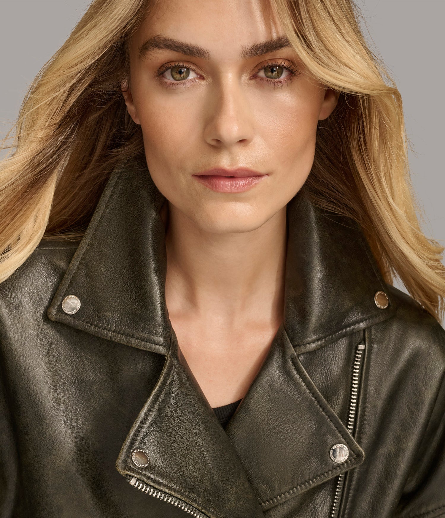 Olive Cropped Biker Leather Jacked