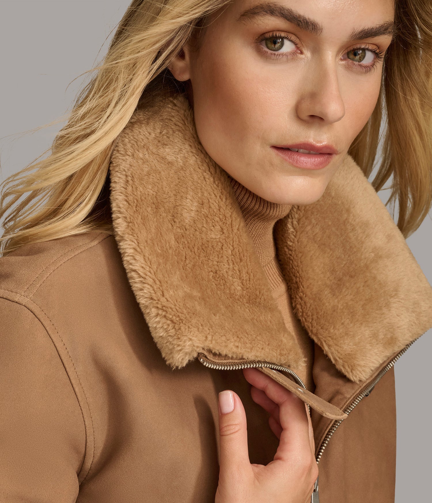 ChestNut Faux Shearling Bomber Leather Jacket