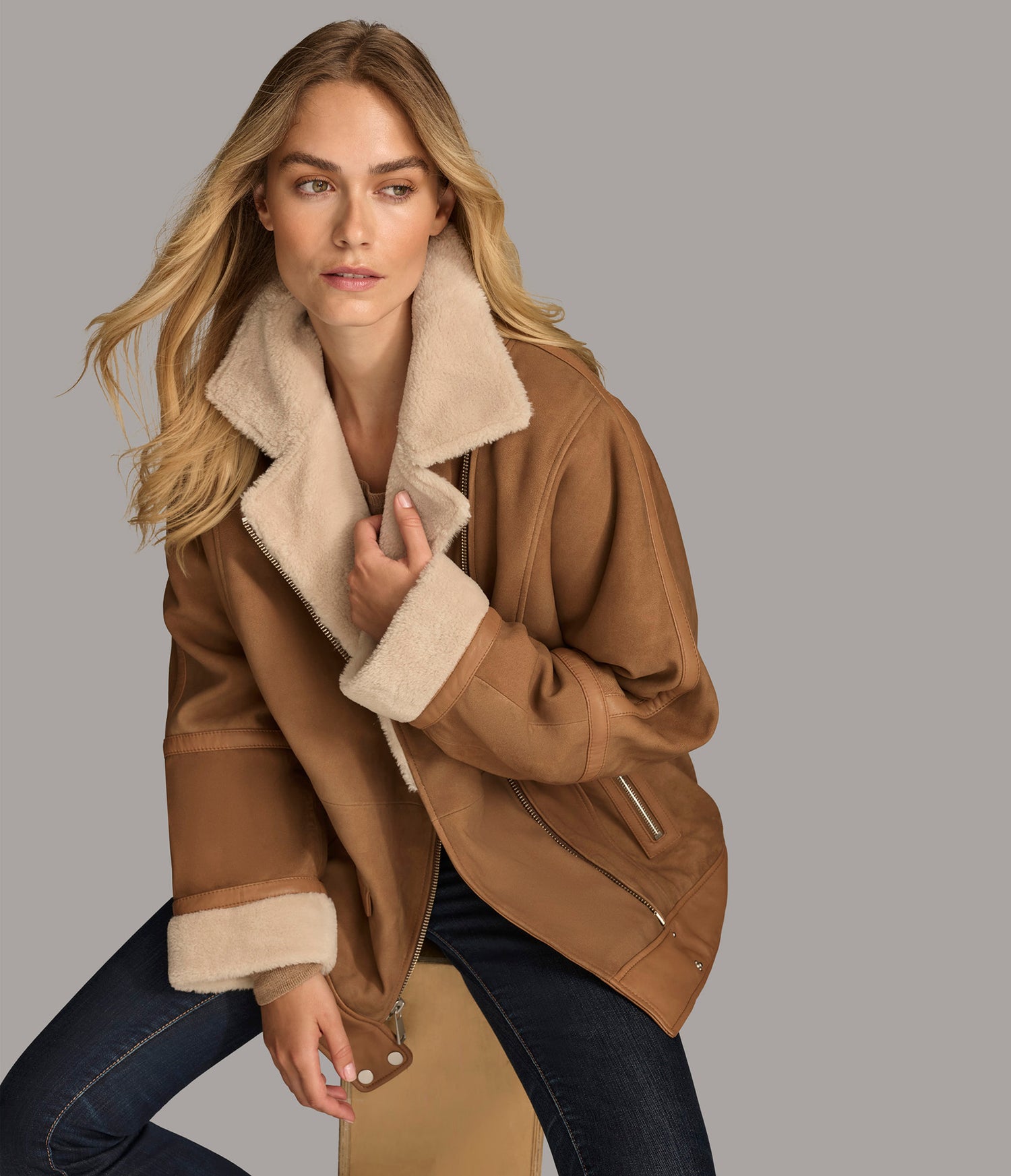 Faux Shearling Oversized Moto Jacket