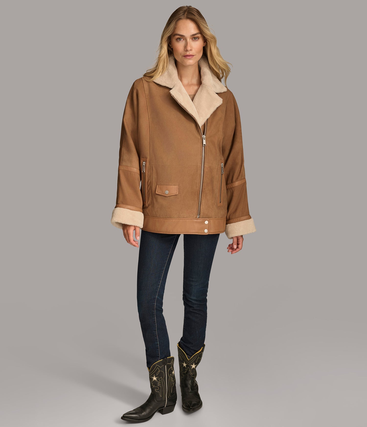Faux Shearling Oversized Moto Jacket