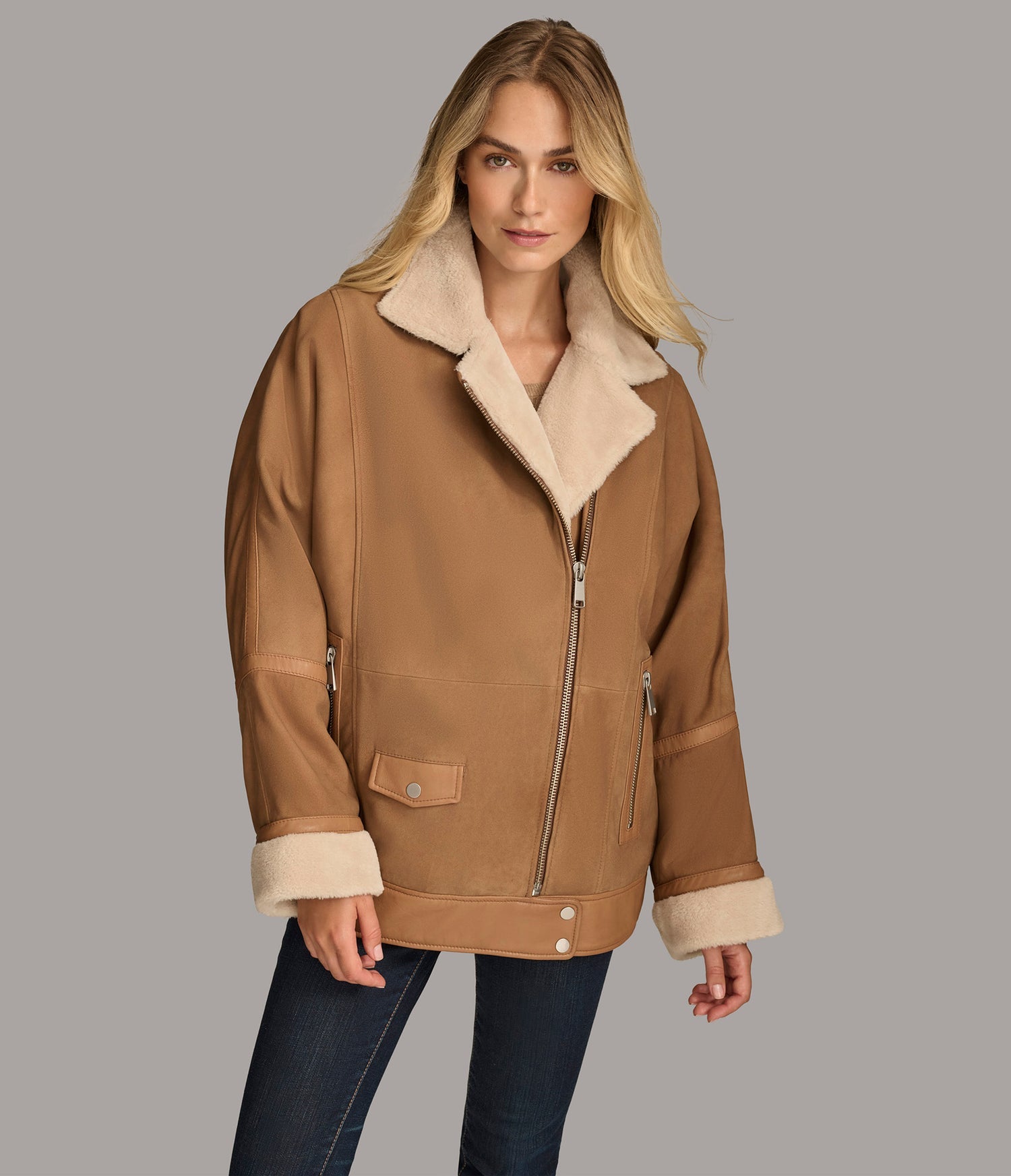 Faux Shearling Oversized Moto Jacket