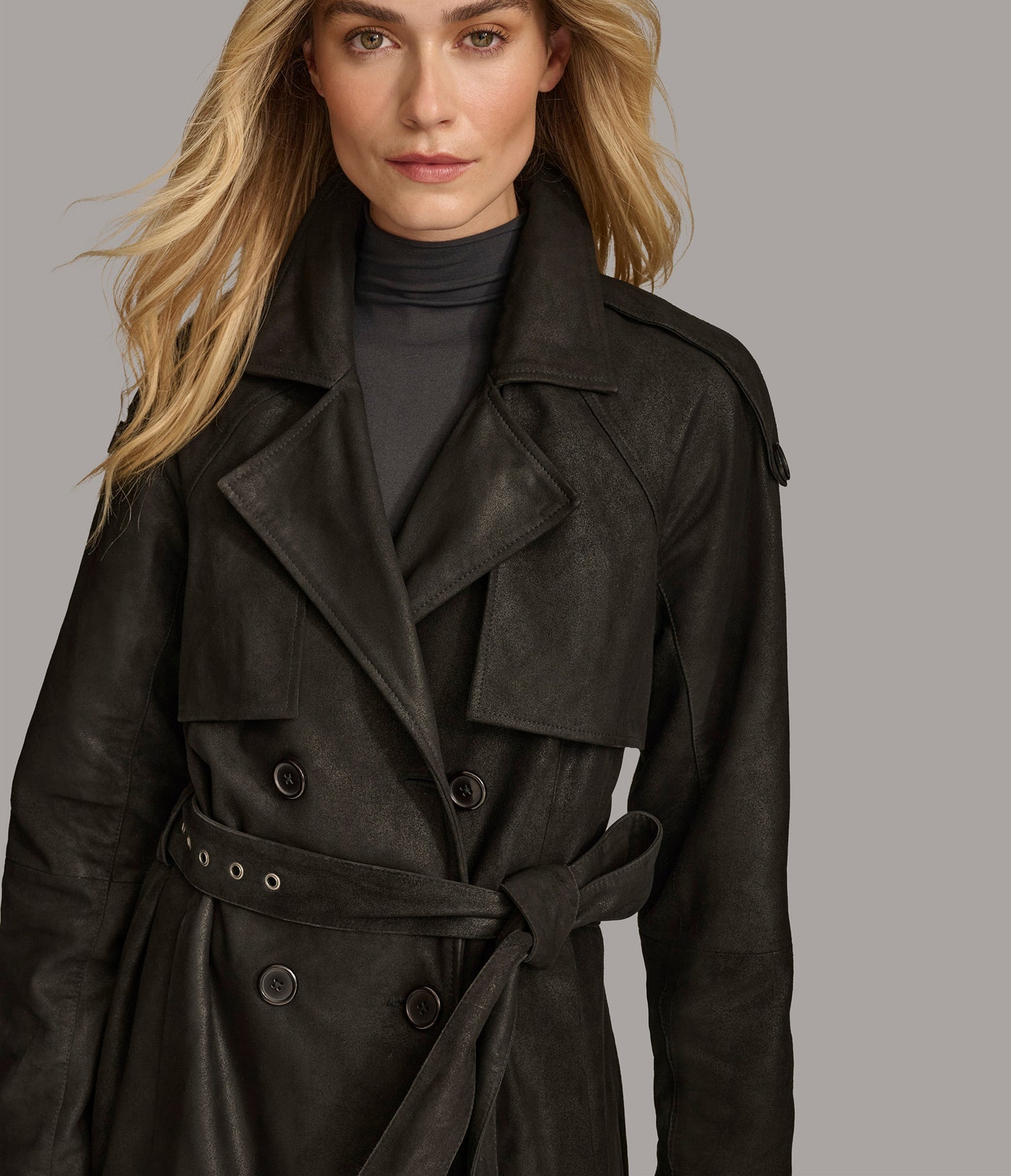 Rayna Black Trench Leather Coat