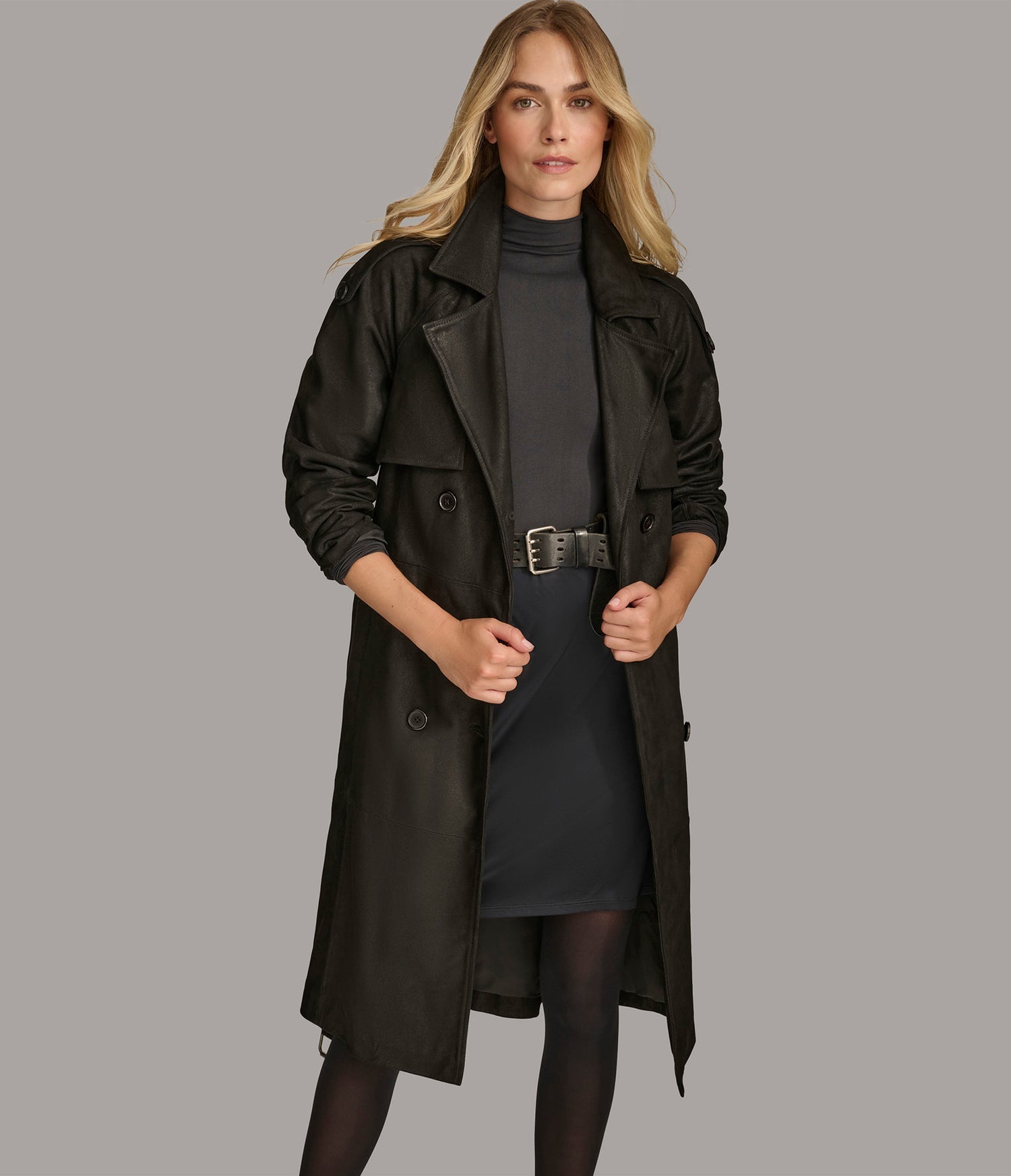 Rayna Black Trench Leather Coat