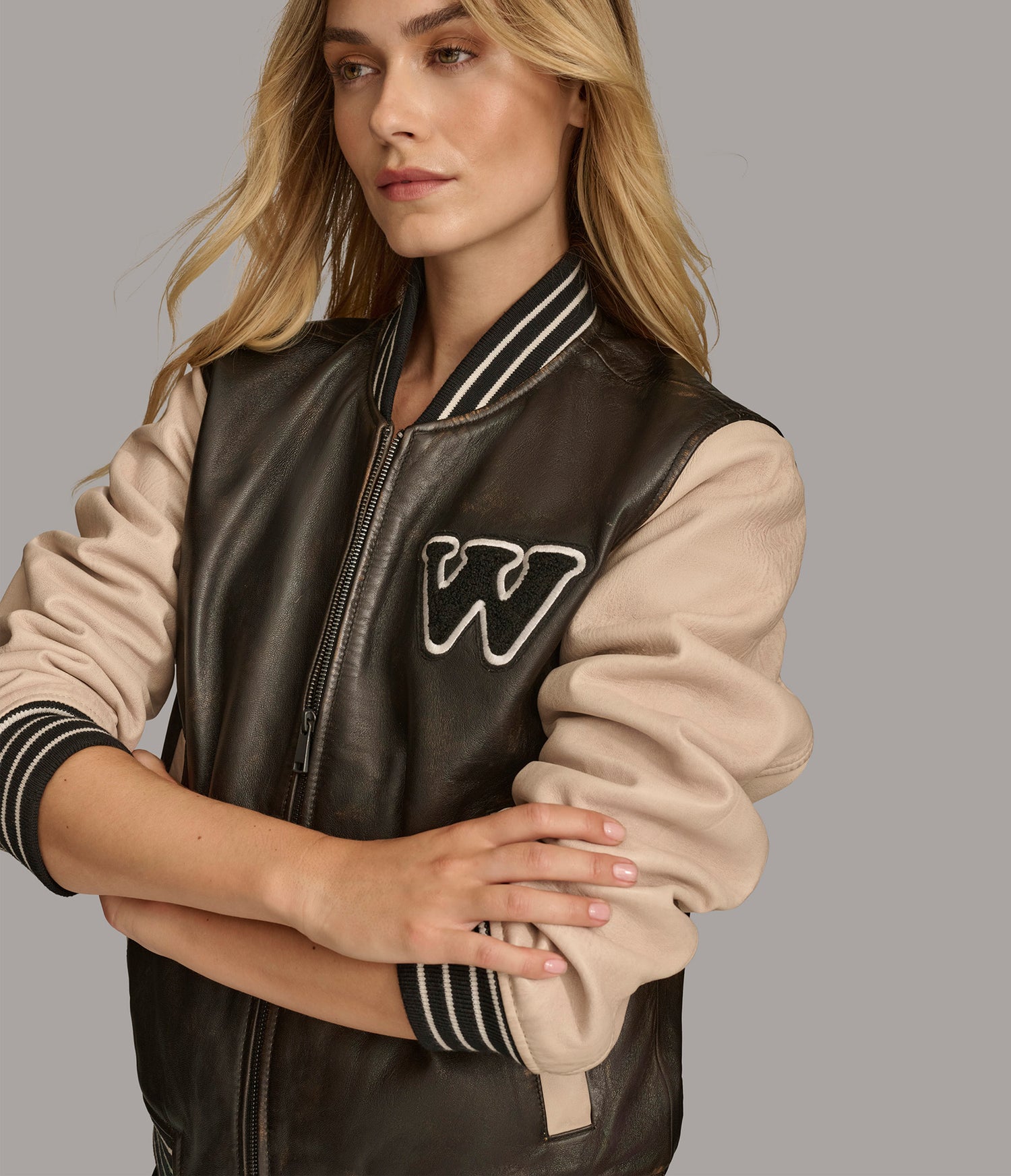 Waverly Contrast Varsity Leather Jacket