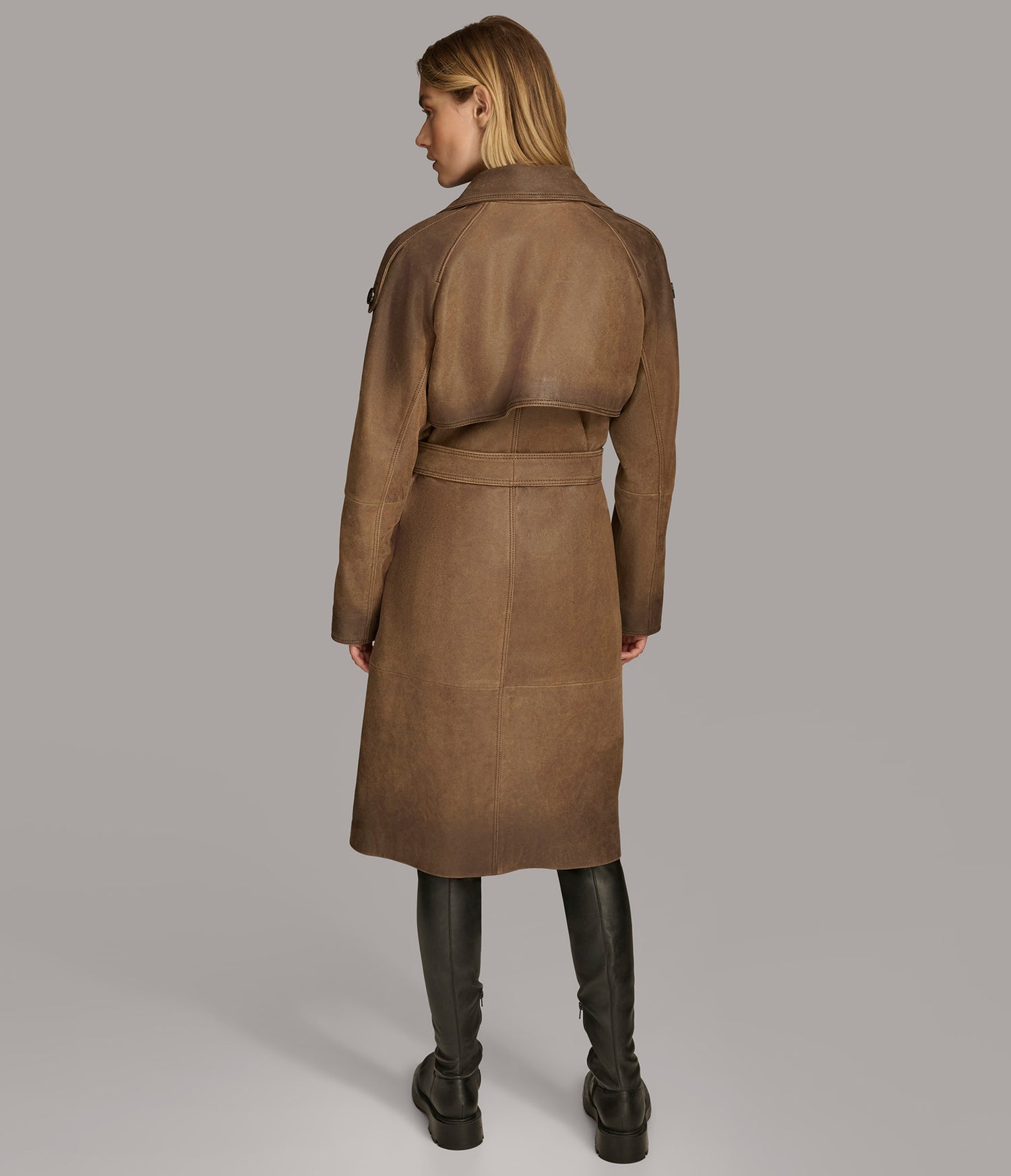Alora Distressed Long Leather Coat