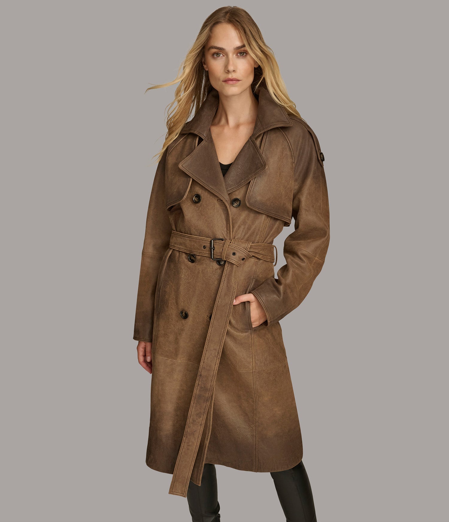 Alora Distressed Long Leather Coat