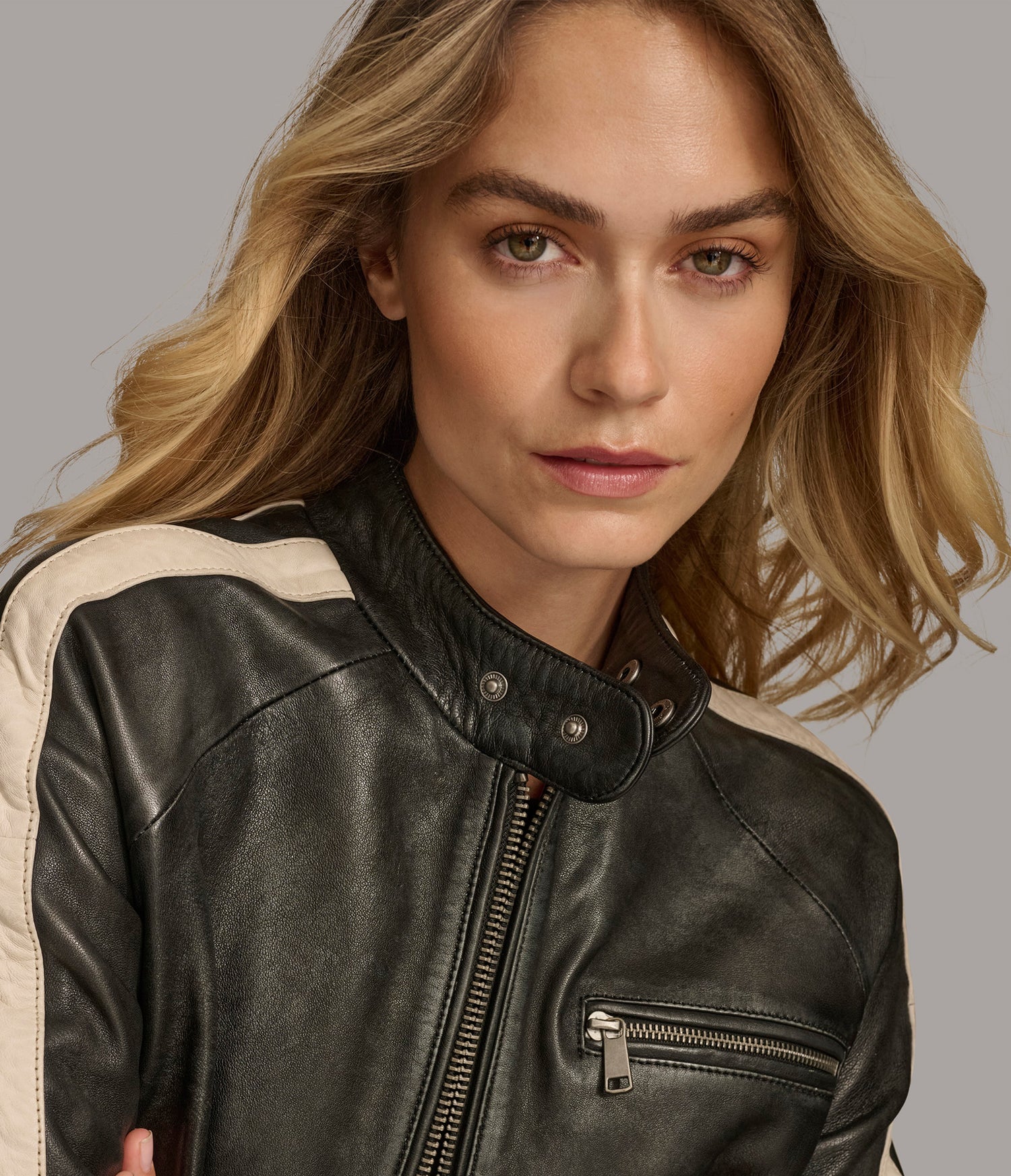 Oversized Stripped Moto Leather Jacket