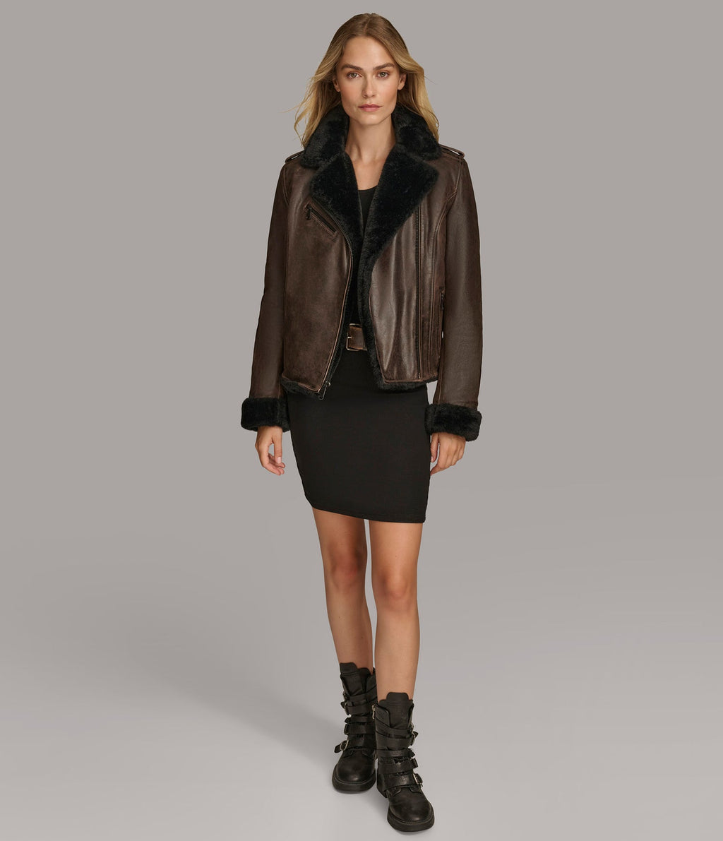 Maria Faux Shearling  Moto Leather Jacket