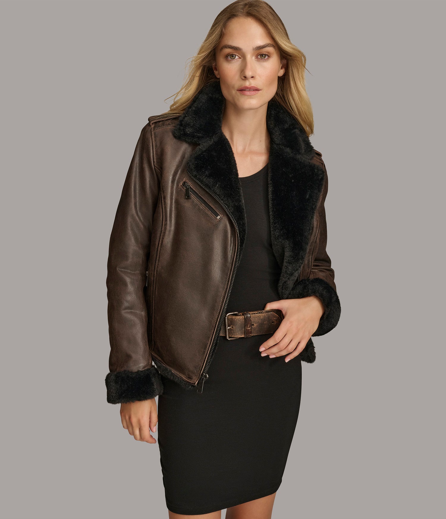 Maria Faux Shearling  Moto Leather Jacket