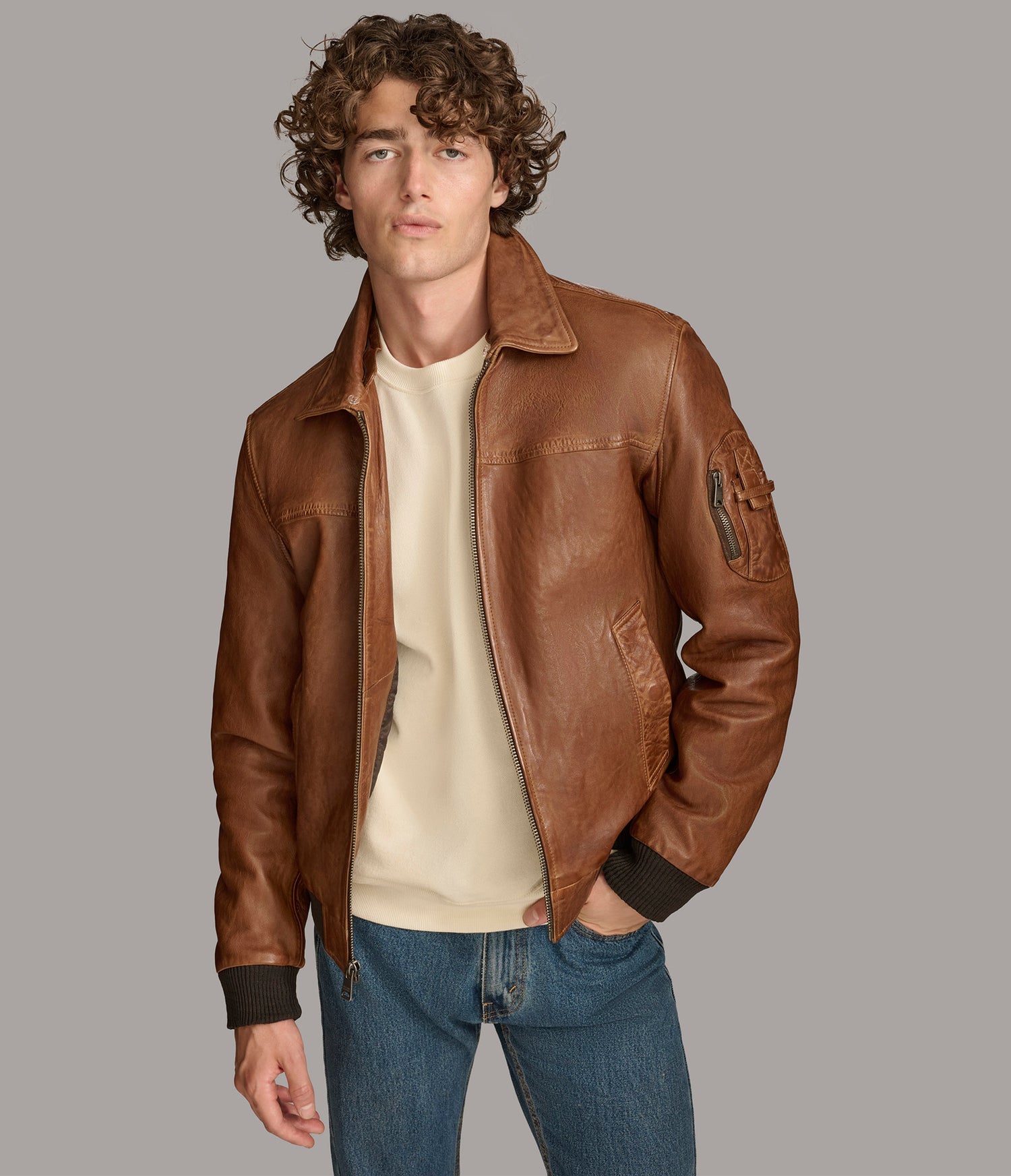 Ace Sherpa Brown Bomber Leather Jacket