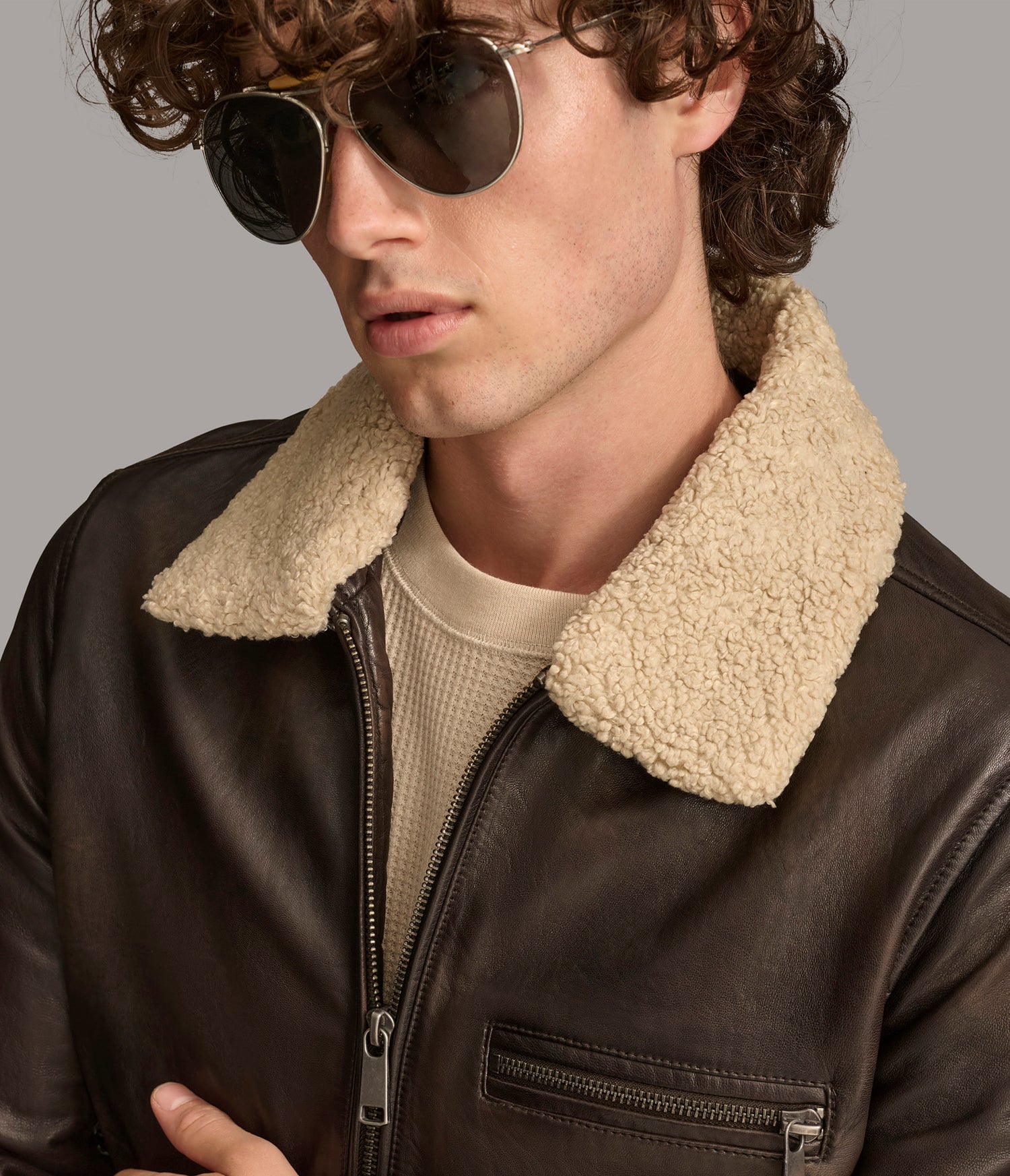 Zip Up shirt Collar Leather Jacket