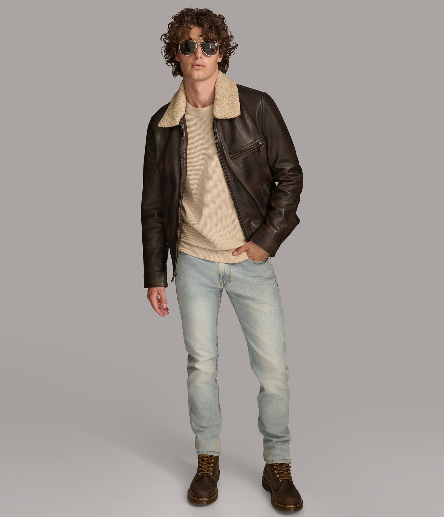 Zip Up shirt Collar Leather Jacket