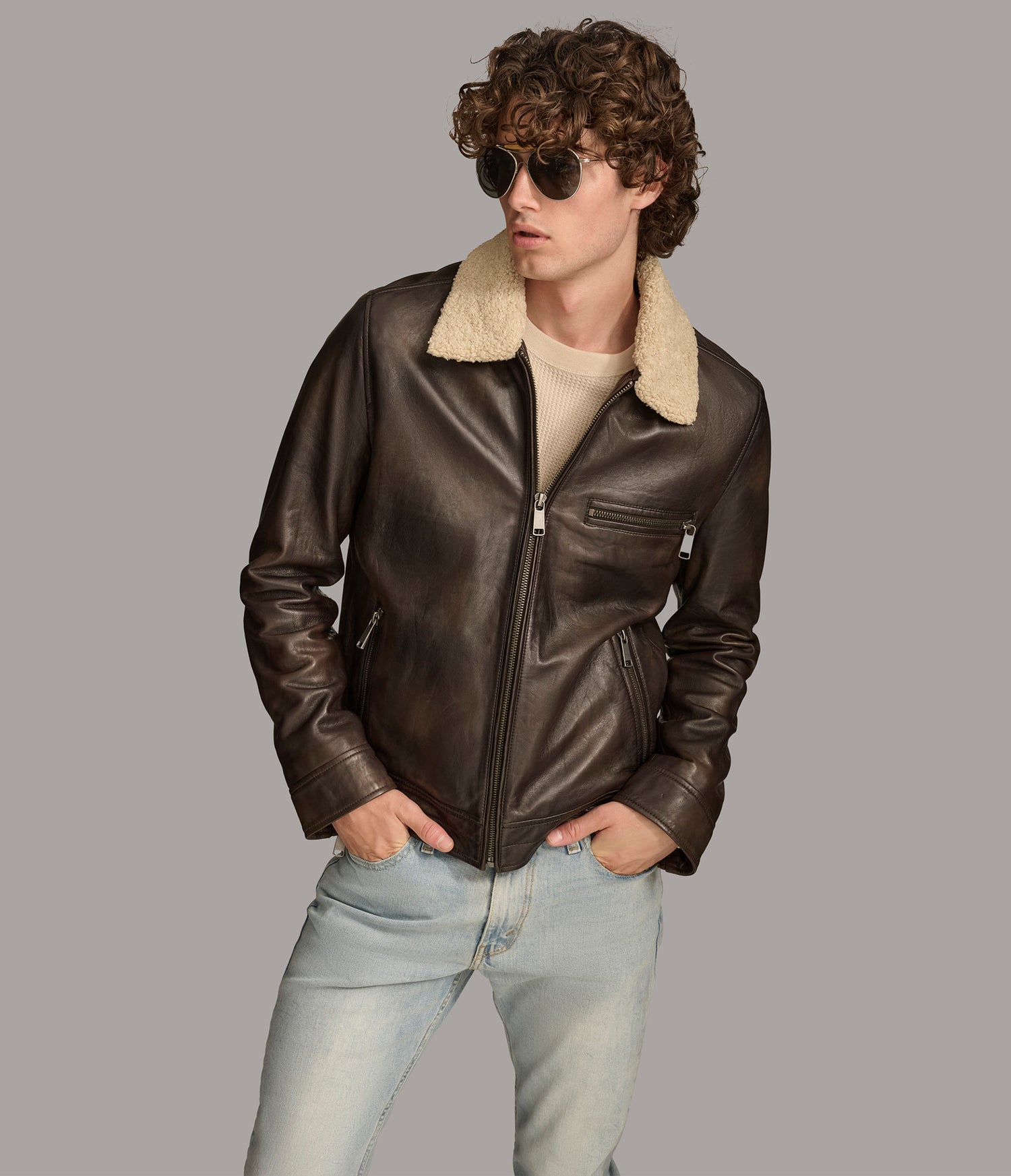 Zip Up shirt Collar Leather Jacket