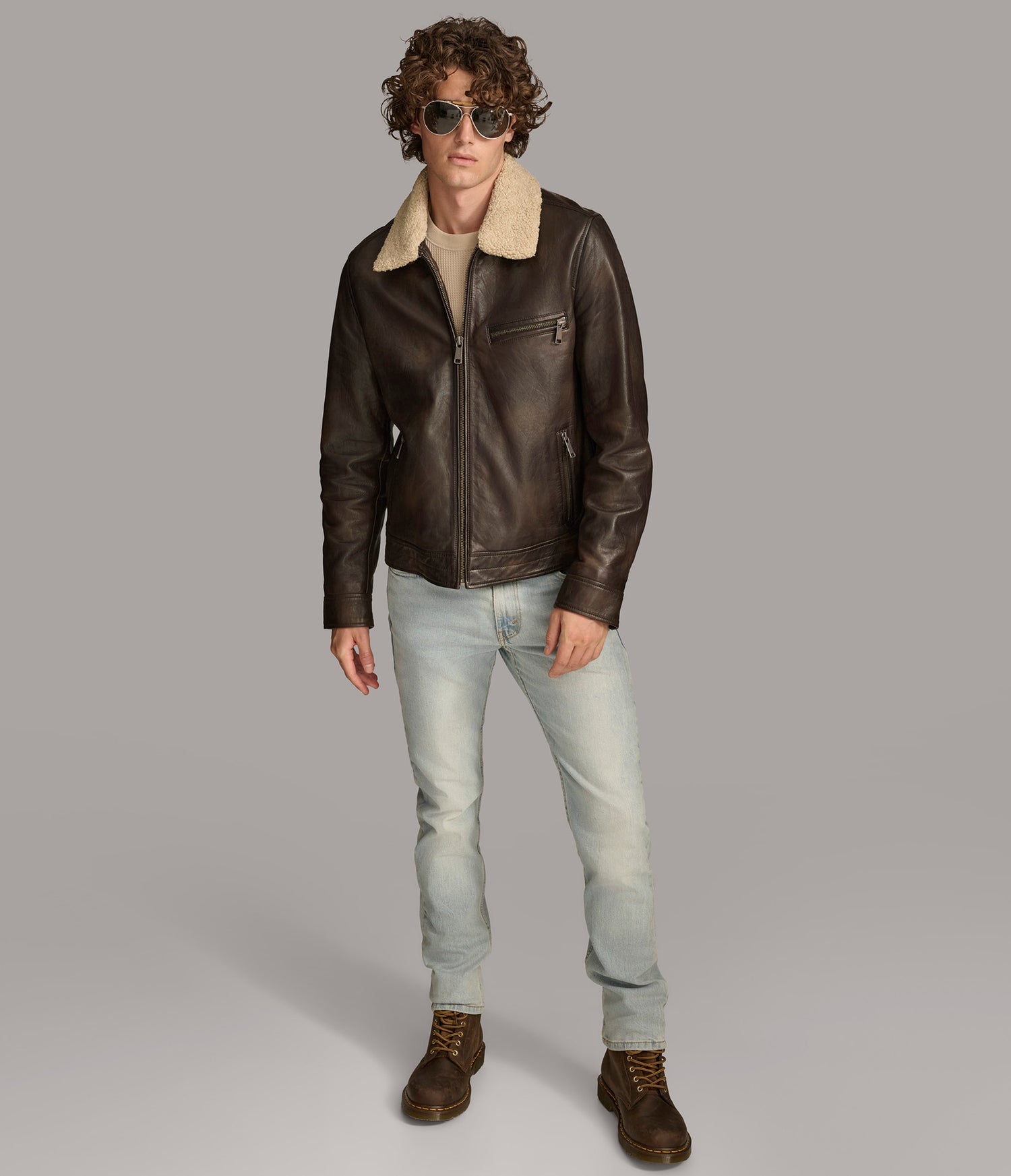 Zip Up shirt Collar Leather Jacket