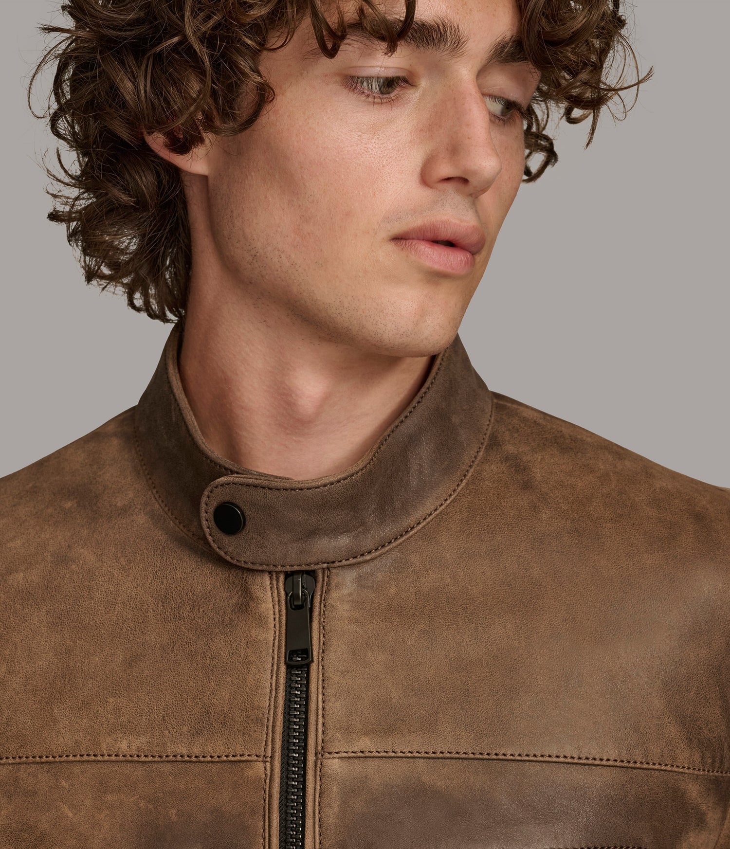 Cognac Color Blocked Racer Jacket
