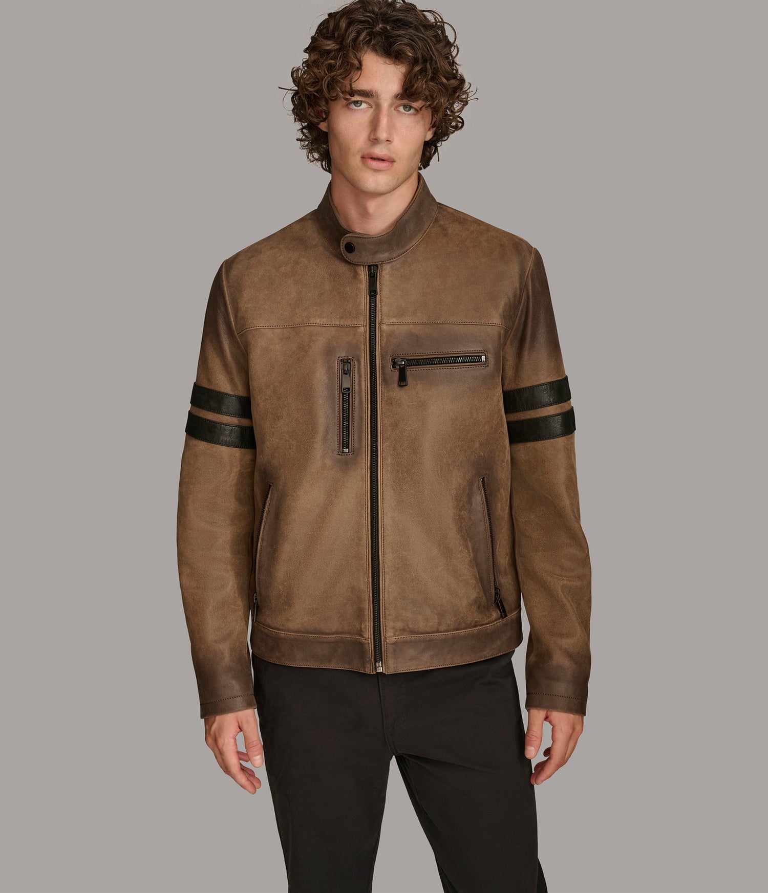 Cognac Color Blocked Racer Jacket