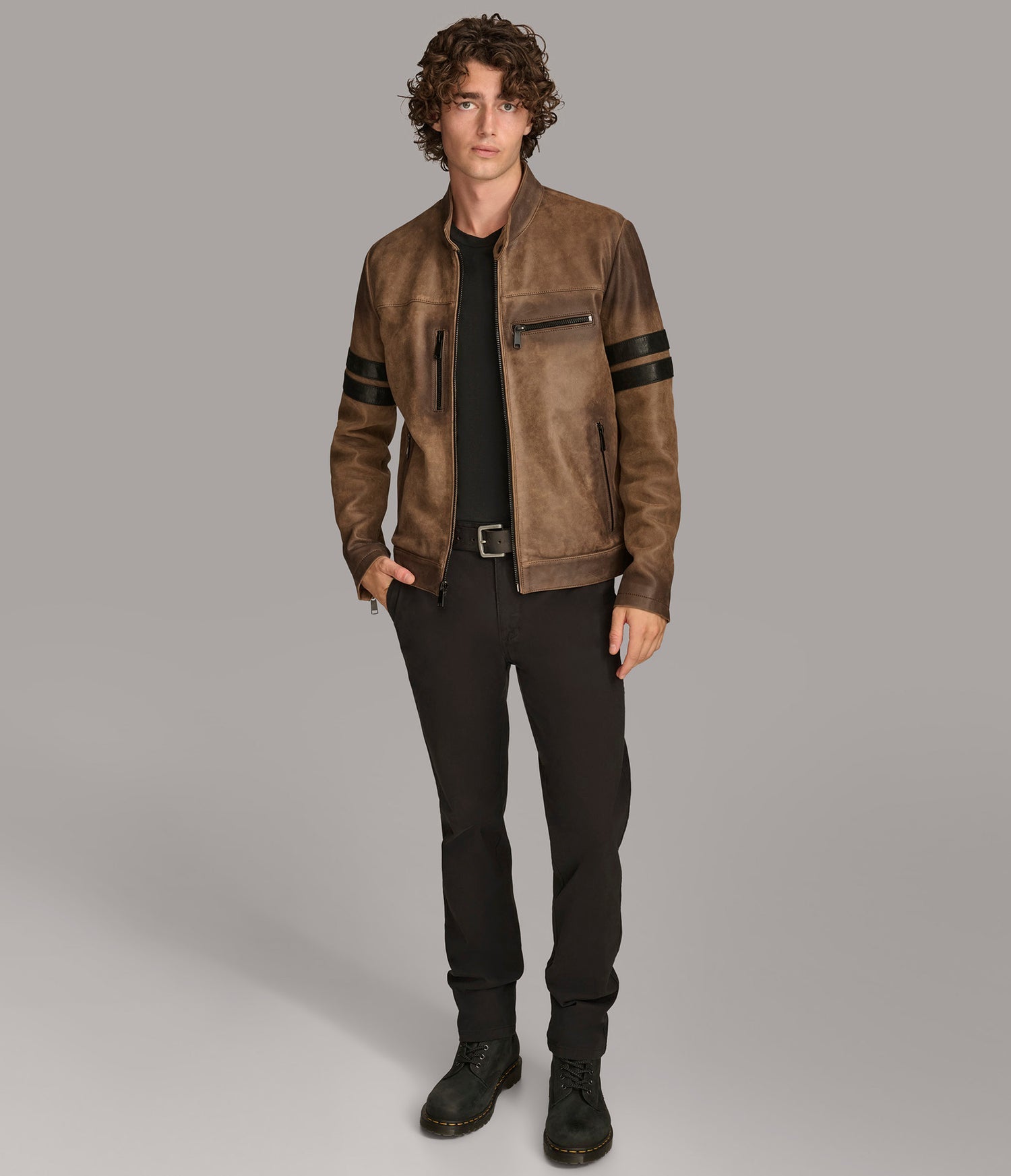 Cognac Color Blocked Racer Jacket