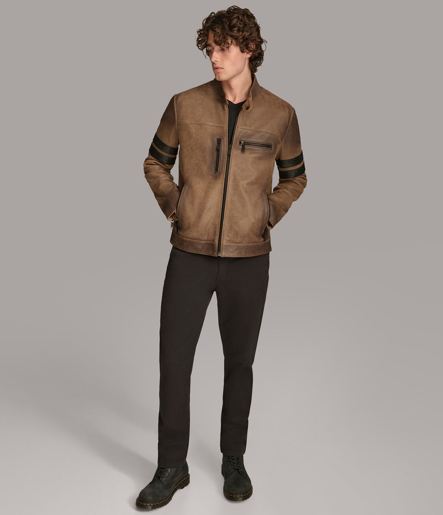 Cognac Color Blocked Racer Jacket