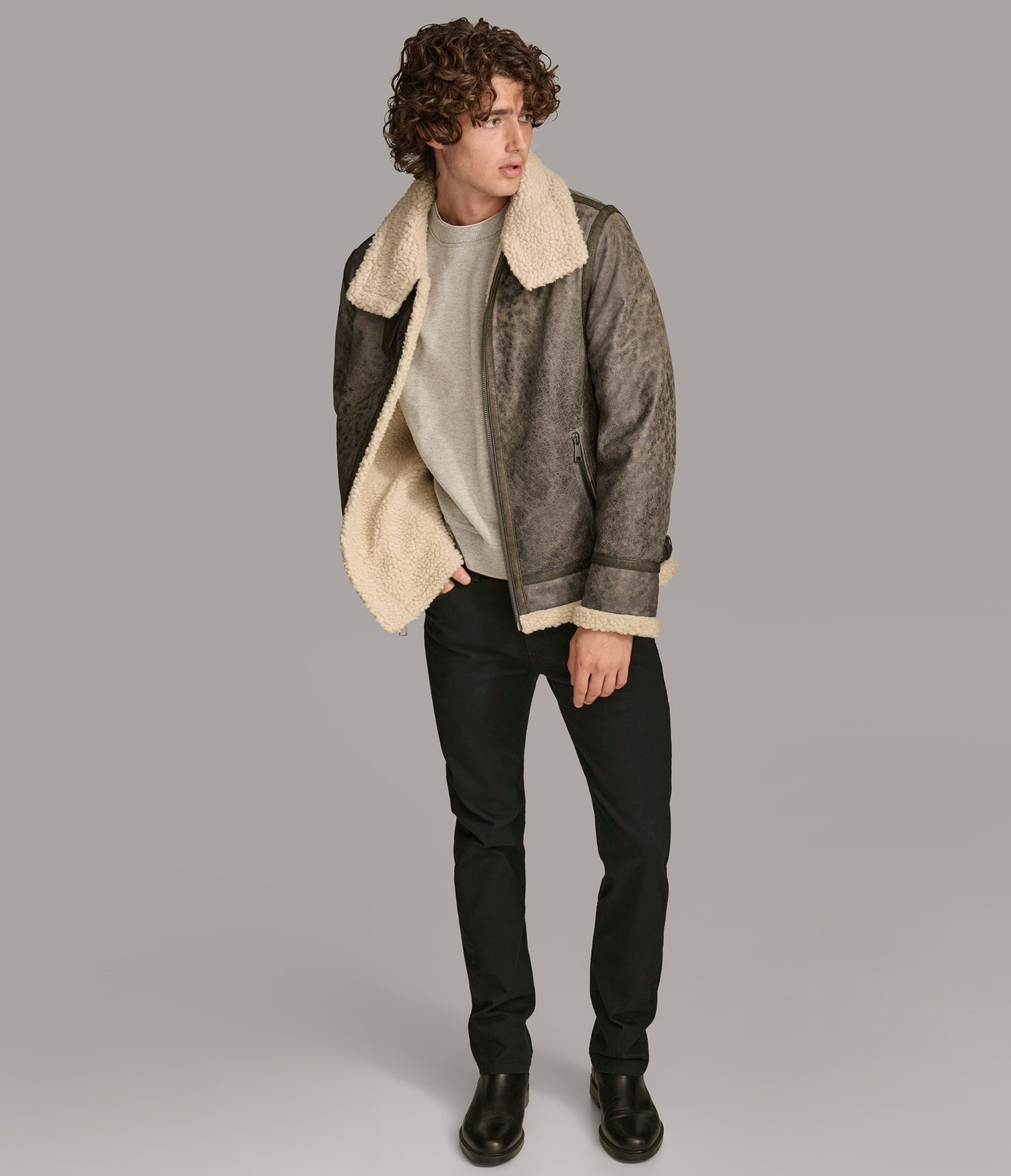 Brown Aviator with Faux Shearling
