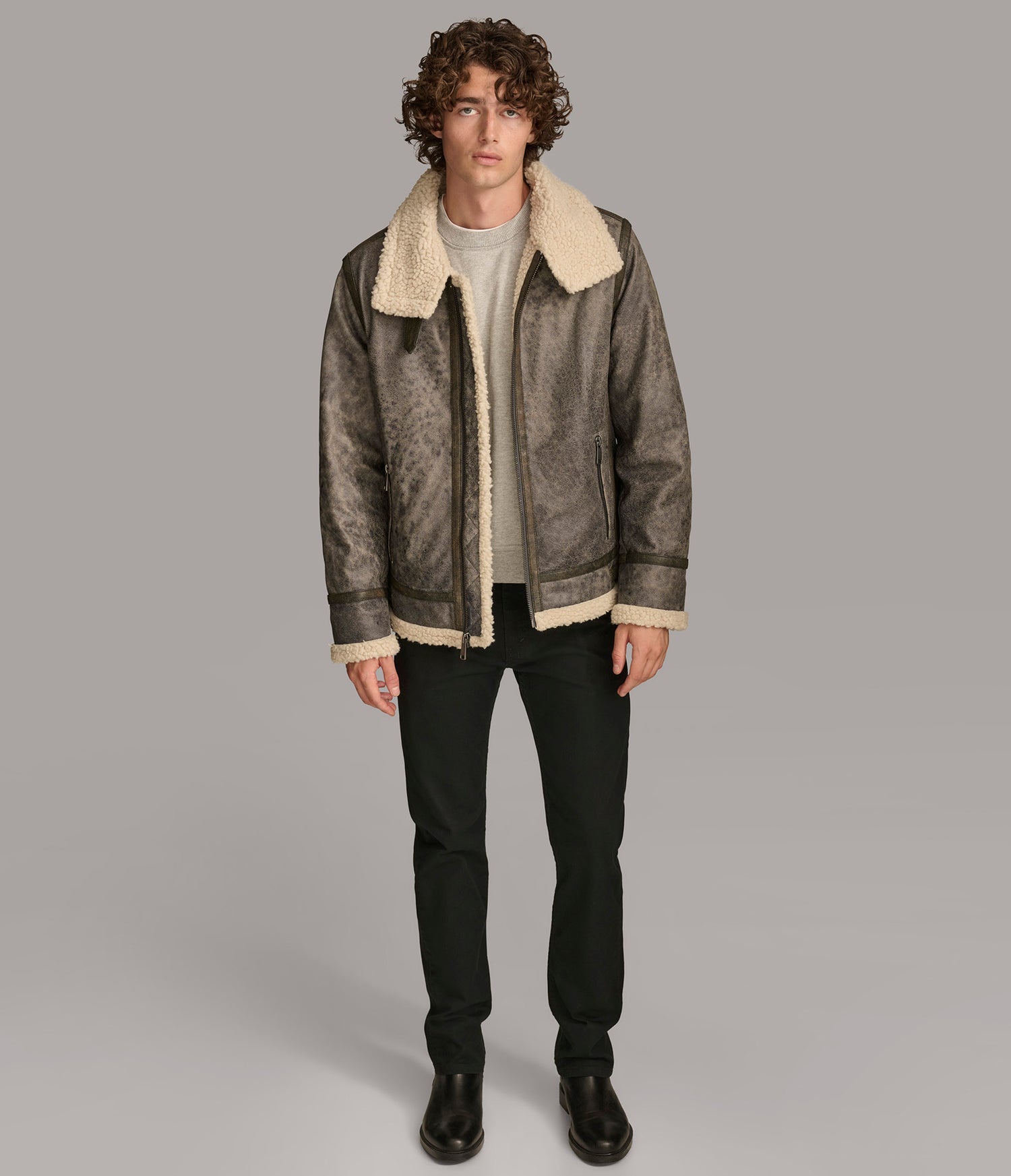 Brown Aviator with Faux Shearling