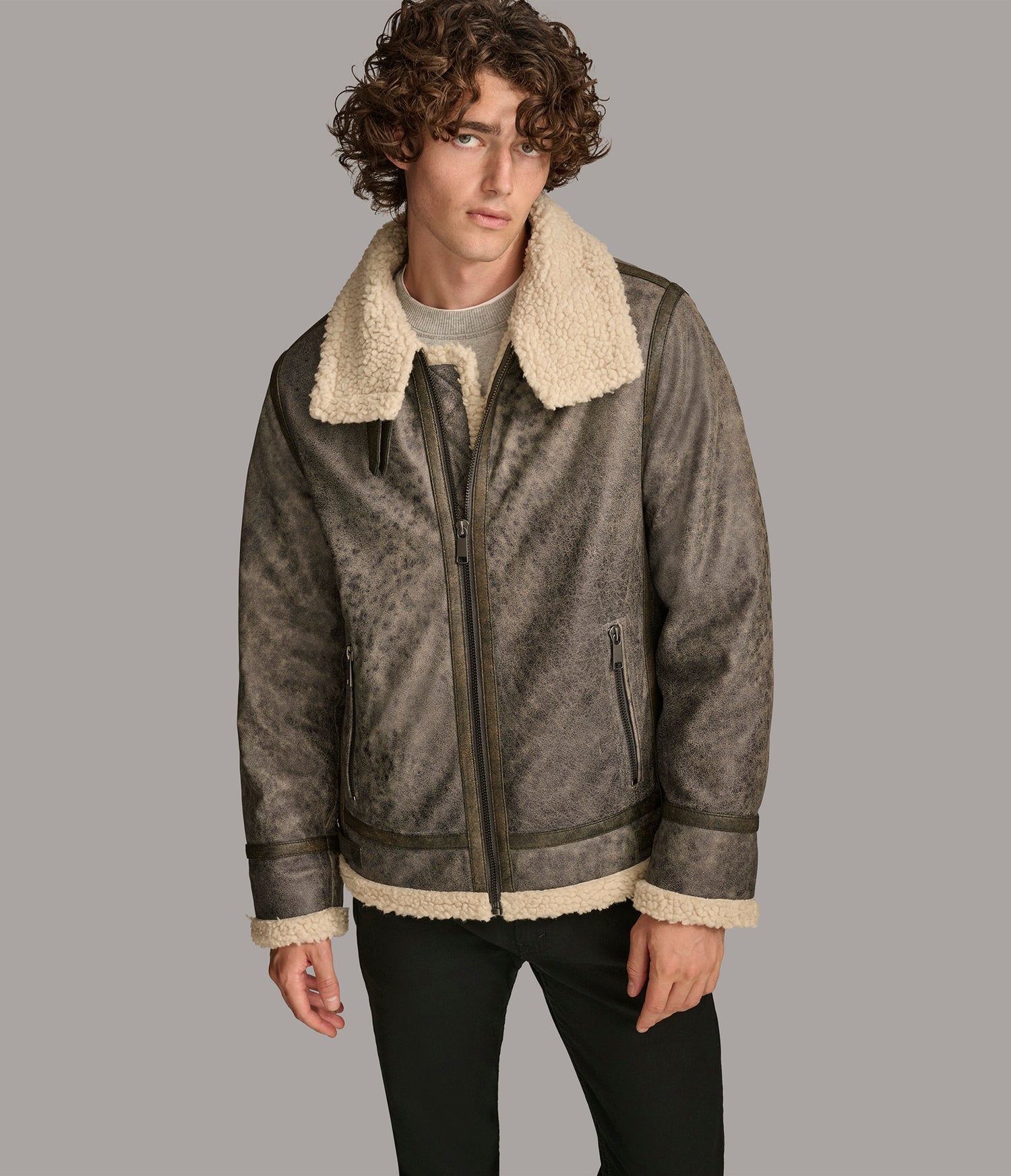 Brown Aviator with Faux Shearling