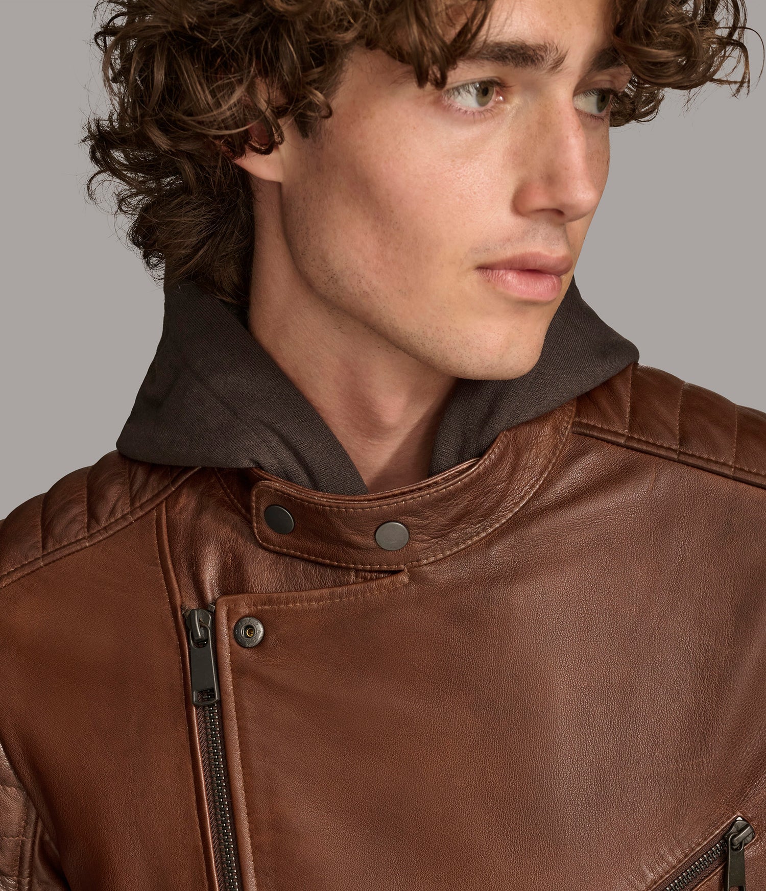 Zip Up Hooded Moto Leather Jacket