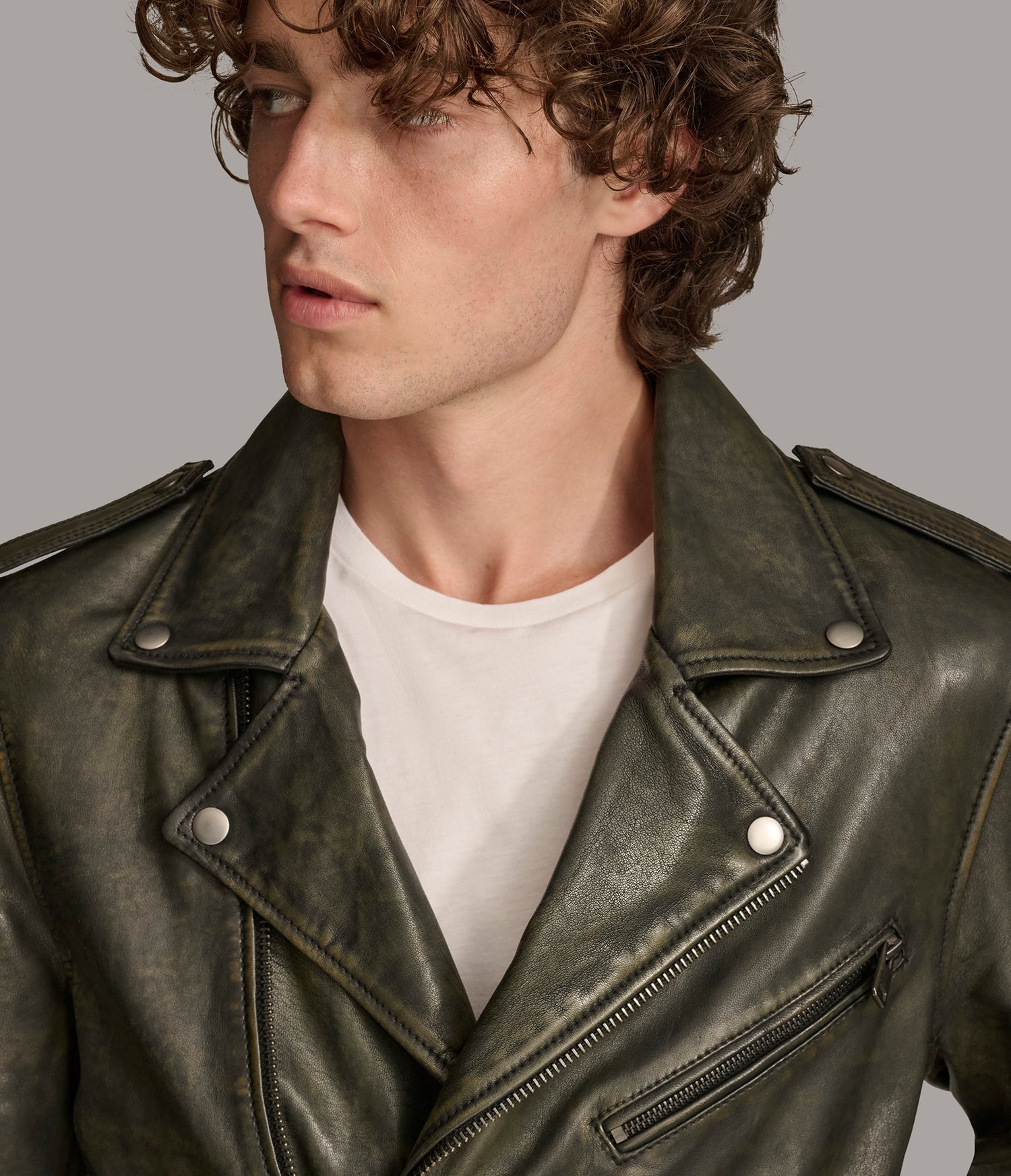 Hayes Olive Biker Leather Jacket