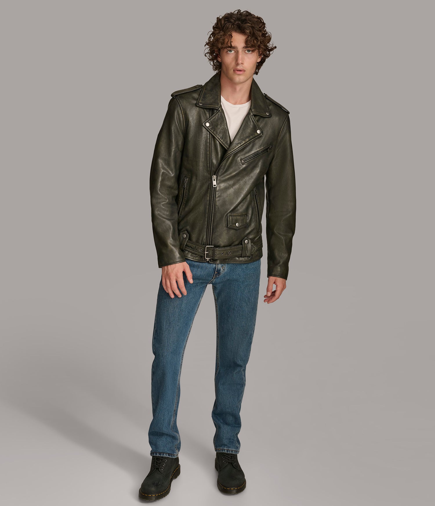 Hayes Olive Biker Leather Jacket